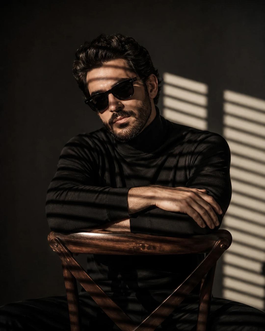 Venetian-Blind Shadow Chair Portrait Photo Prompt, image 4