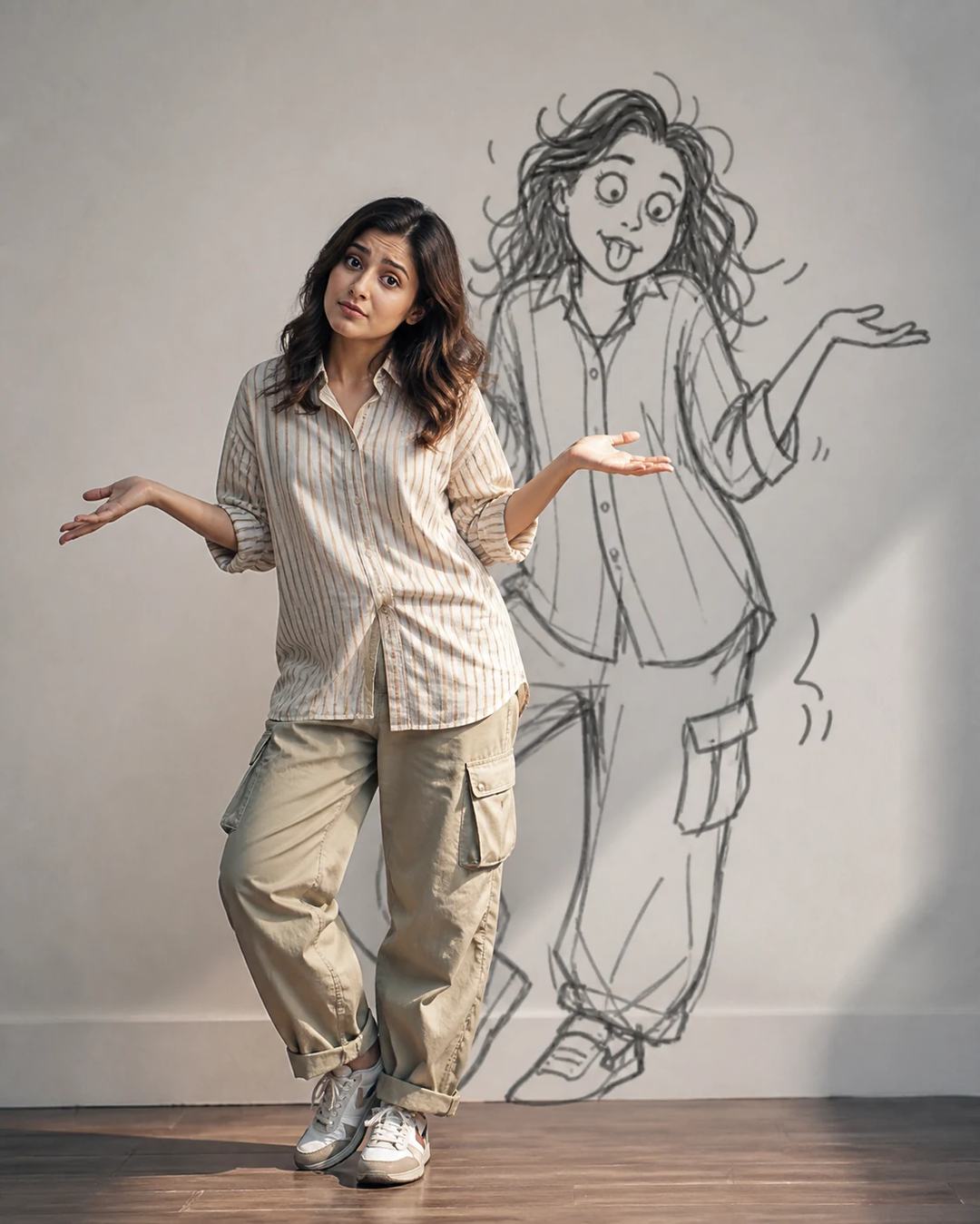 Playful Doodle-Shadow Editorial Portrait Prompt, image 3