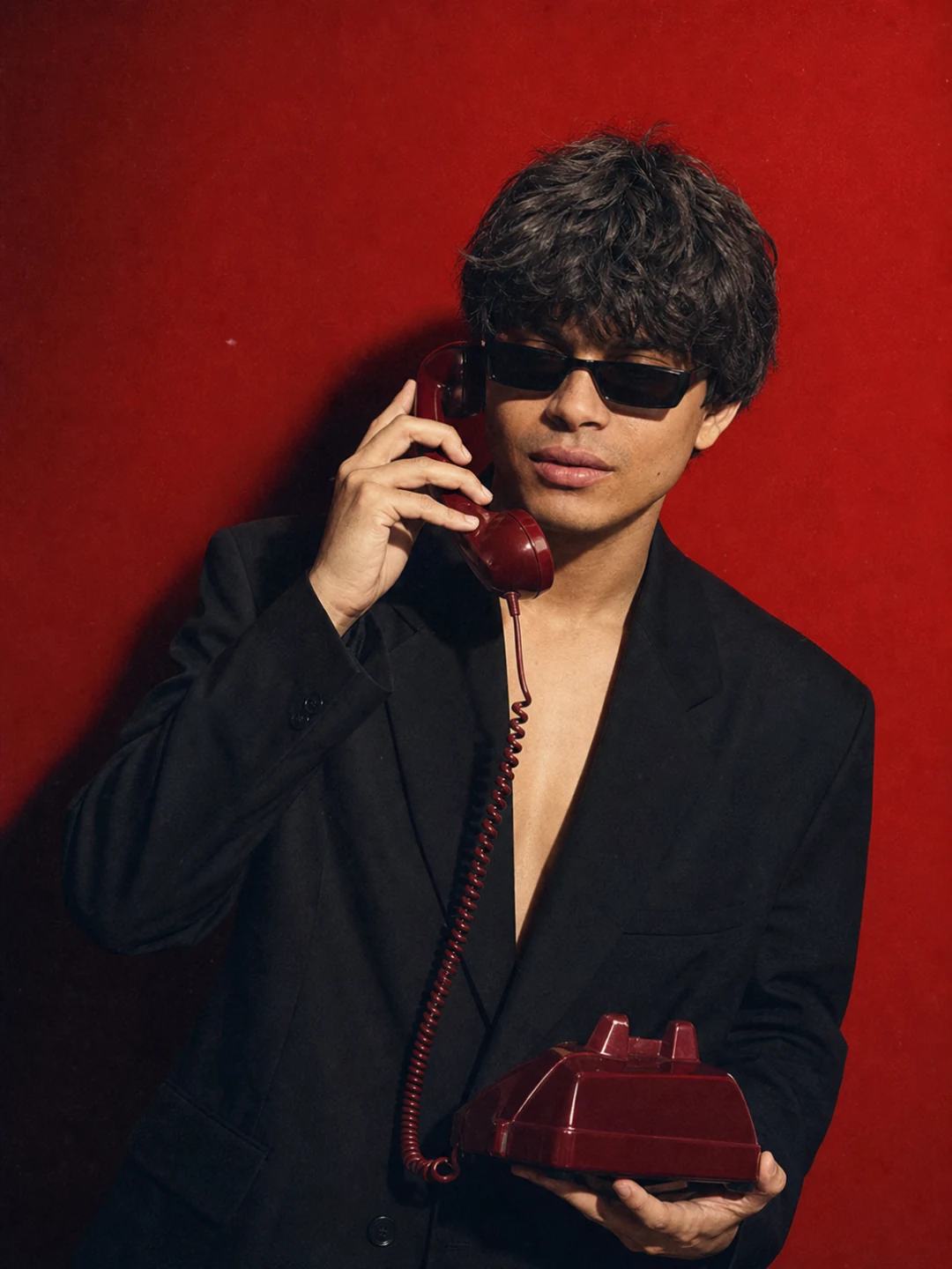 Retro Red Telephone Fashion Portrait AI Prompt, image 2