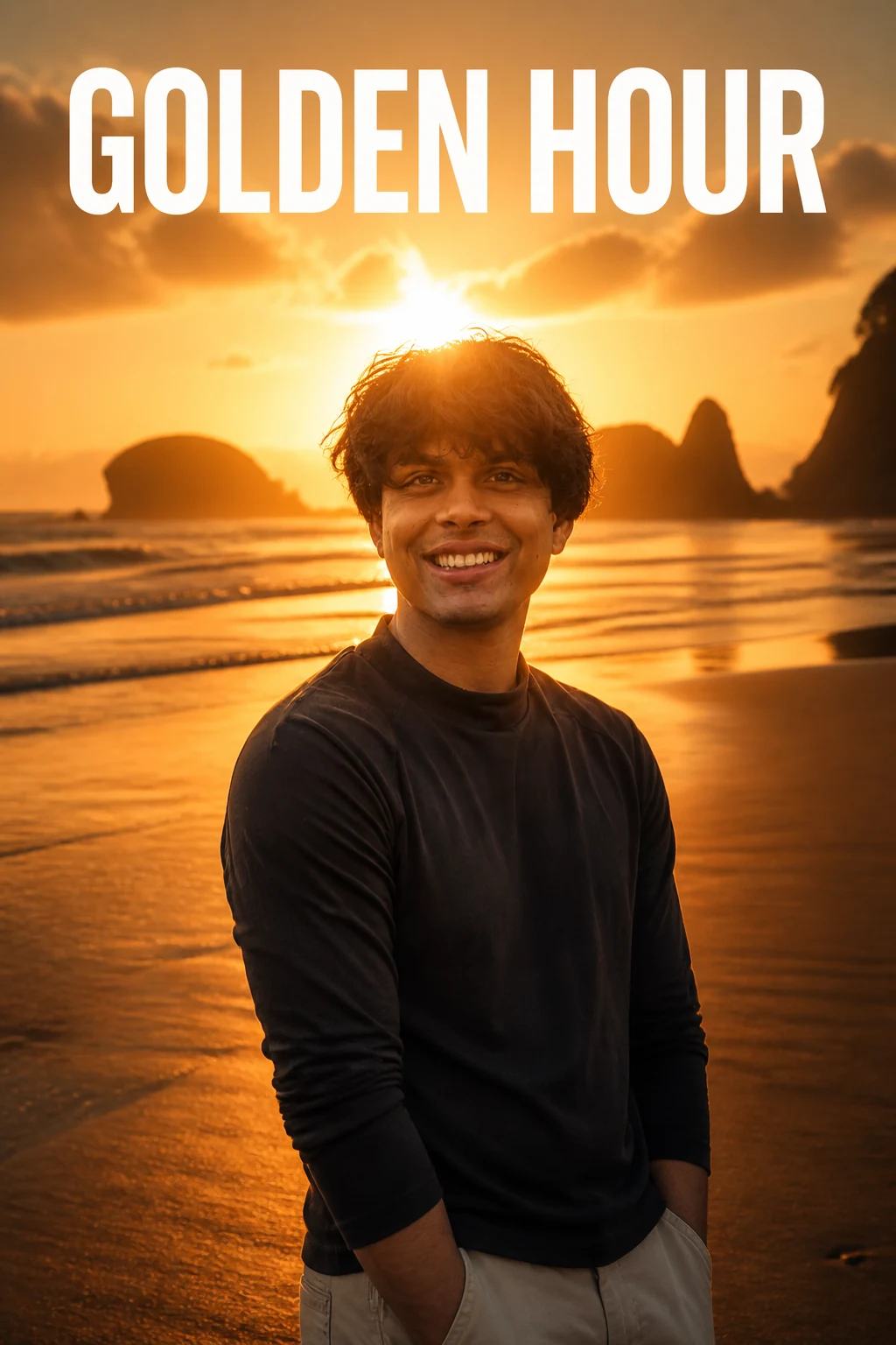 Cinematic Golden Hour Sunset Beach Photo Prompt, image 1
