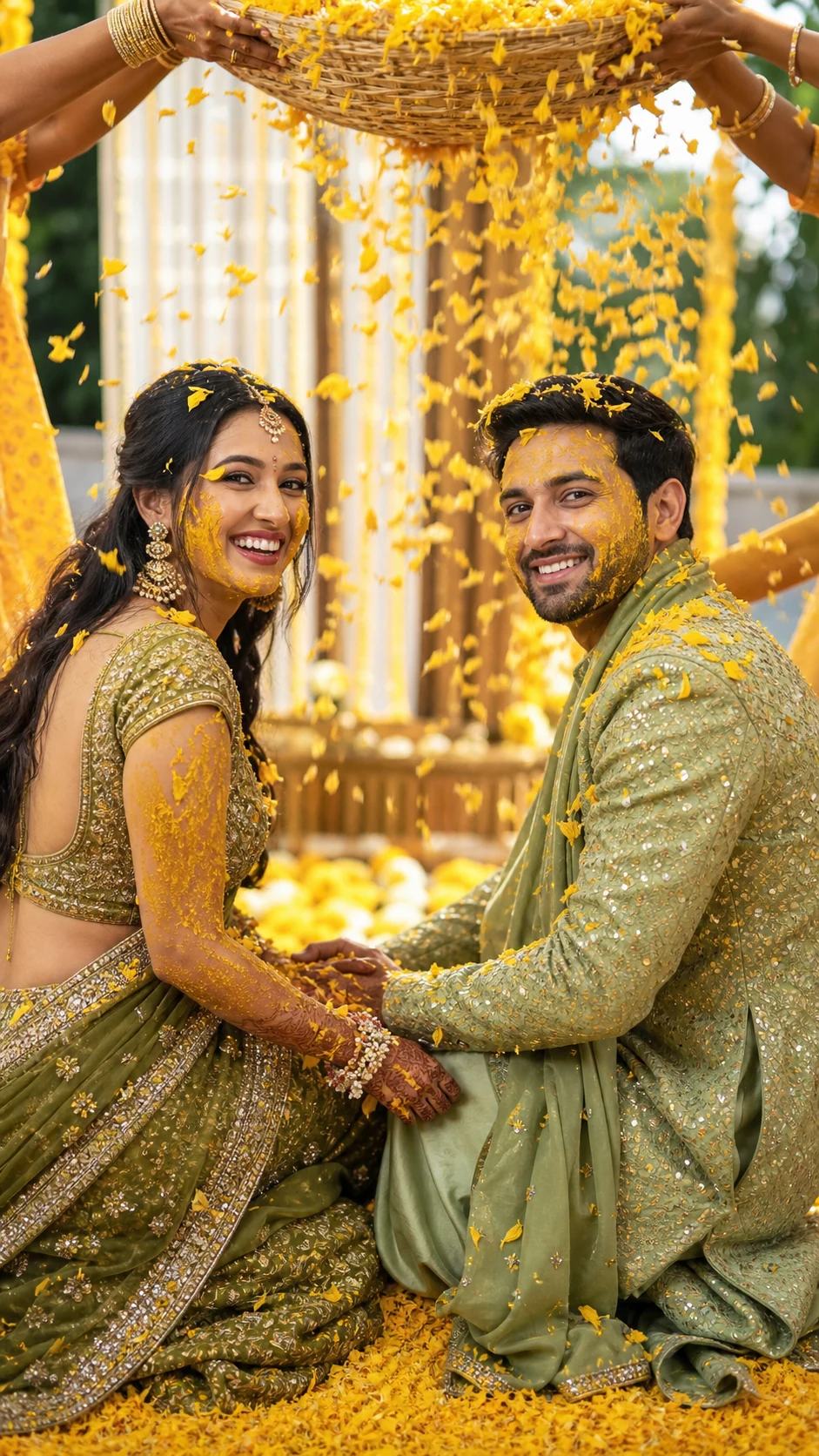 Festive Face-to-Face Haldi Couple Photo Prompt, image 4