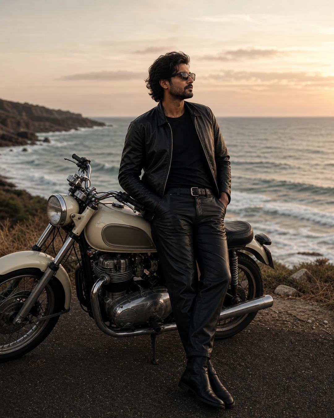 Coastal Motorcycle Golden Hour Fashion Prompt, image 3