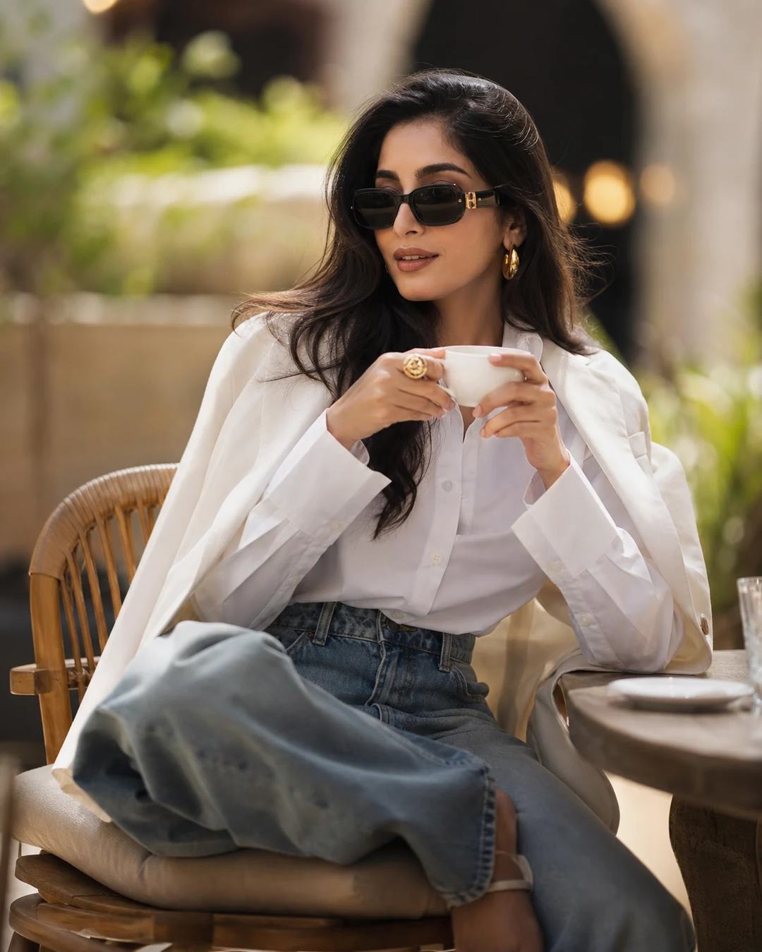 Luxury Cafe White Blazer Woman Portrait Prompt — image 3