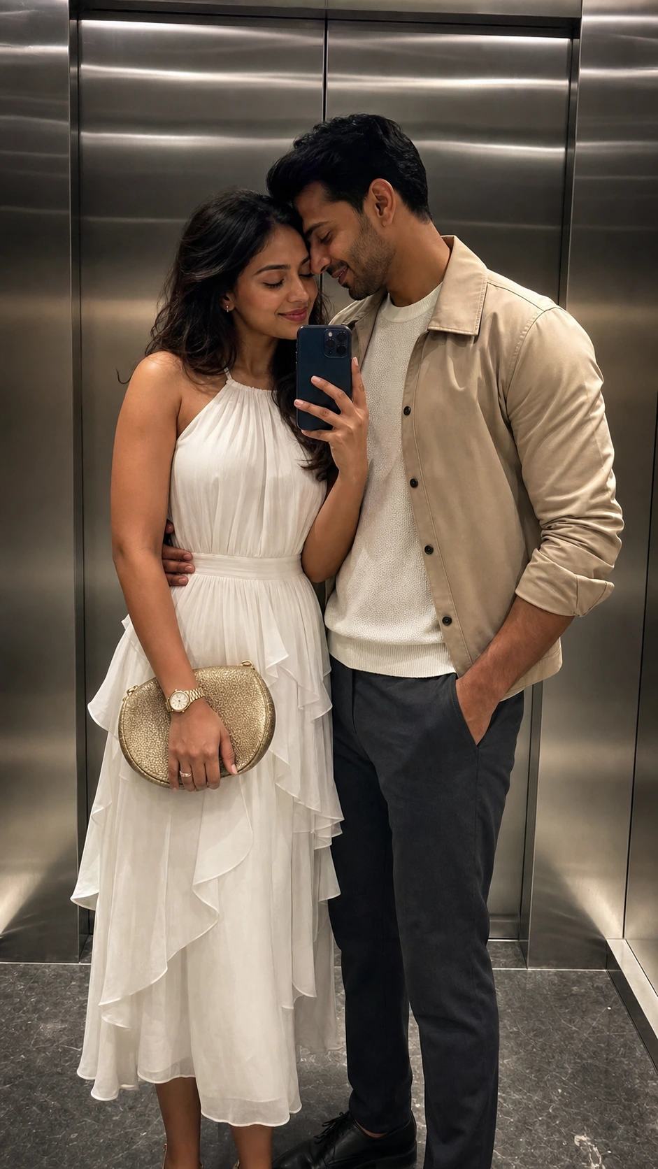 Gemini AI Couple Elevator Mirror Selfie Editing Prompt, image 3