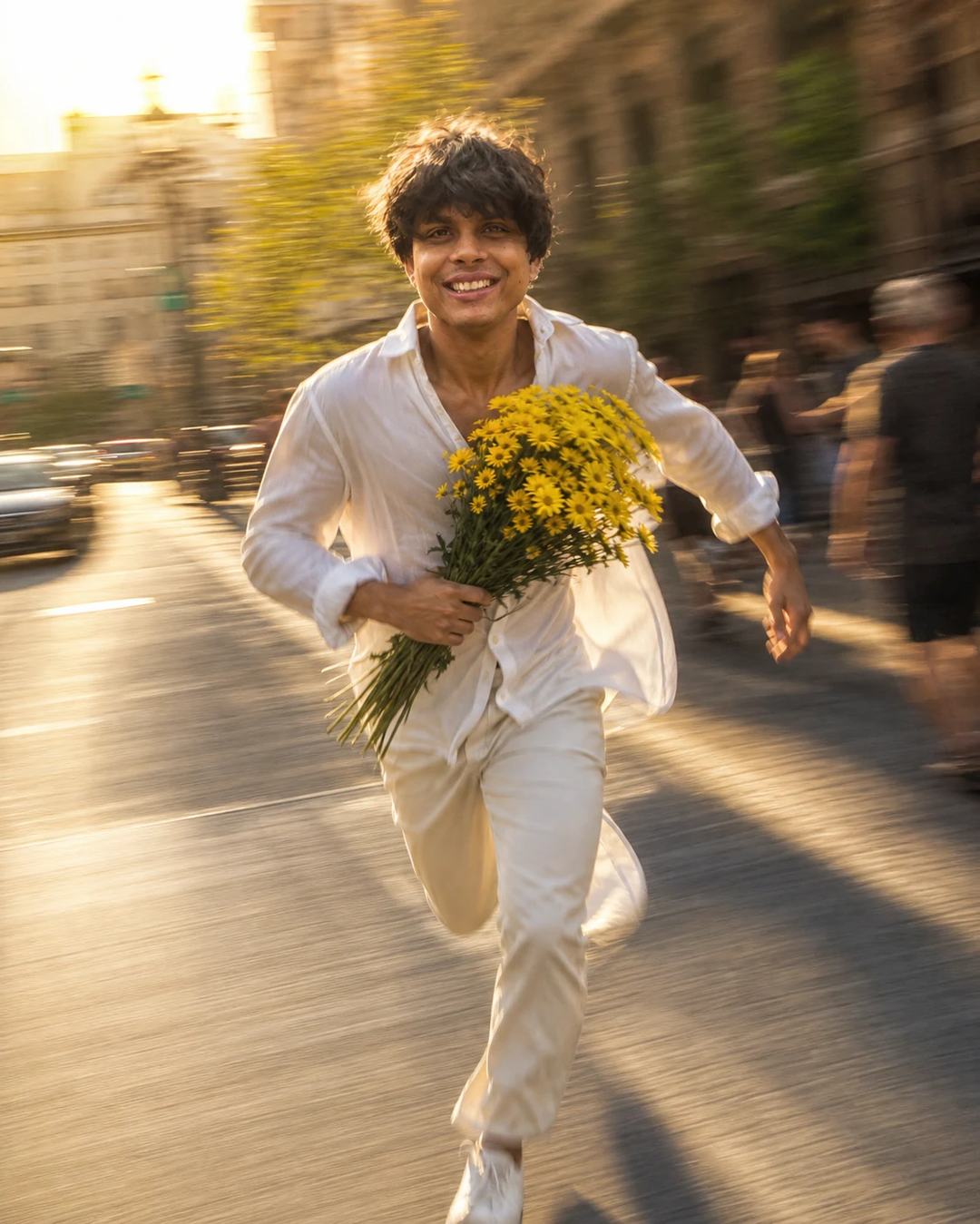 Motion Blur Flower Street Cinematic Portrait Prompt, image 2