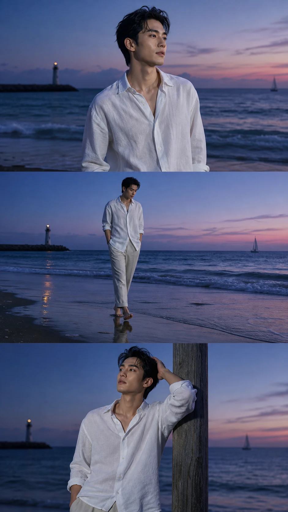 Blue Hour Beach Editorial Triptych Photo Prompt — image 3