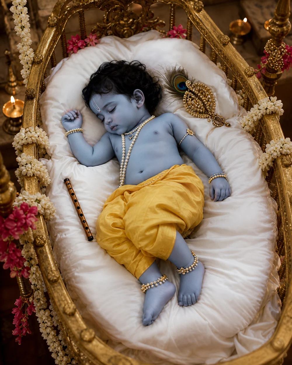 Sleeping Baby Krishna Golden Cradle AI Photo Prompt — image 2