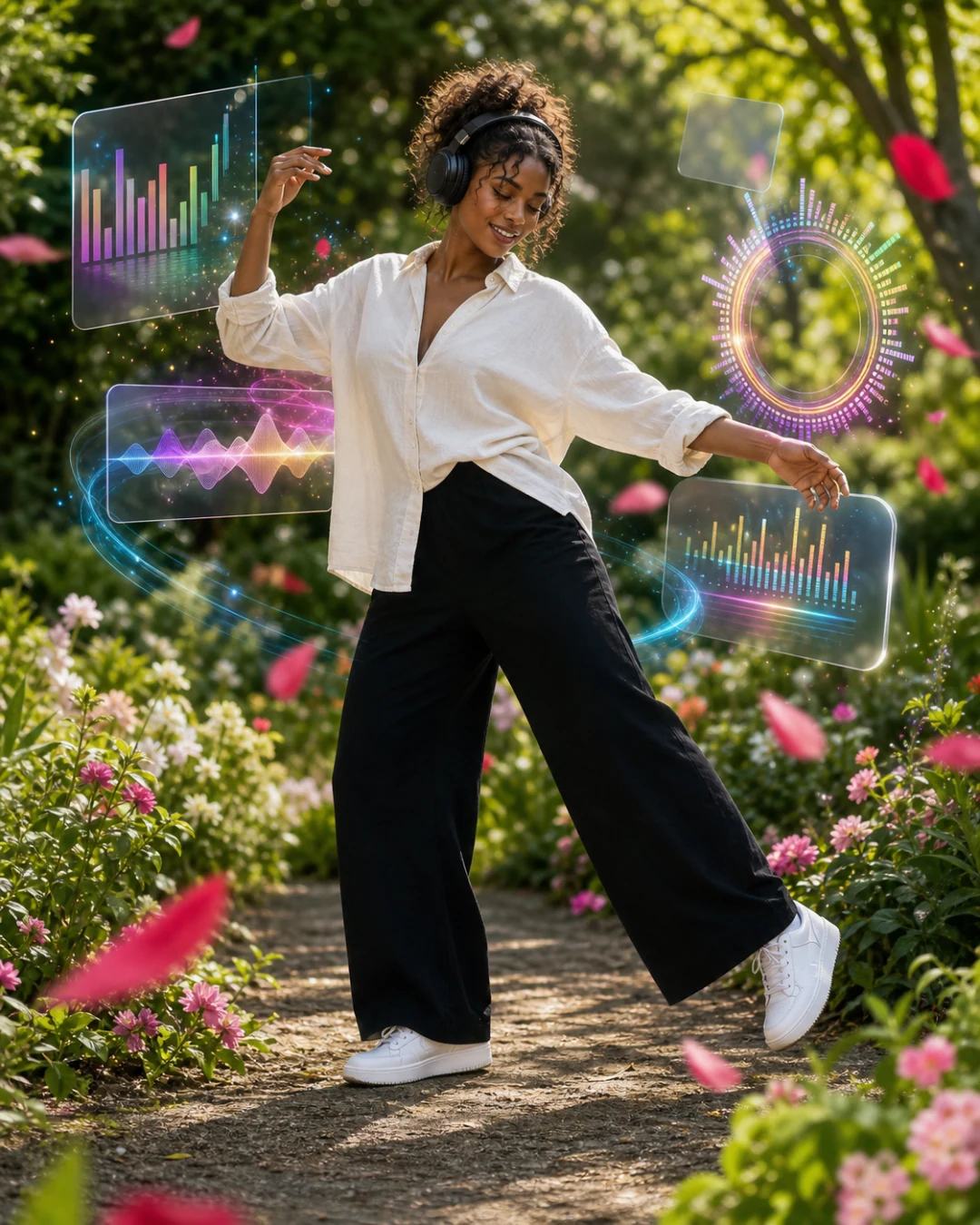 Mid-Dance Music Garden Editorial Portrait AI Prompt, image 3