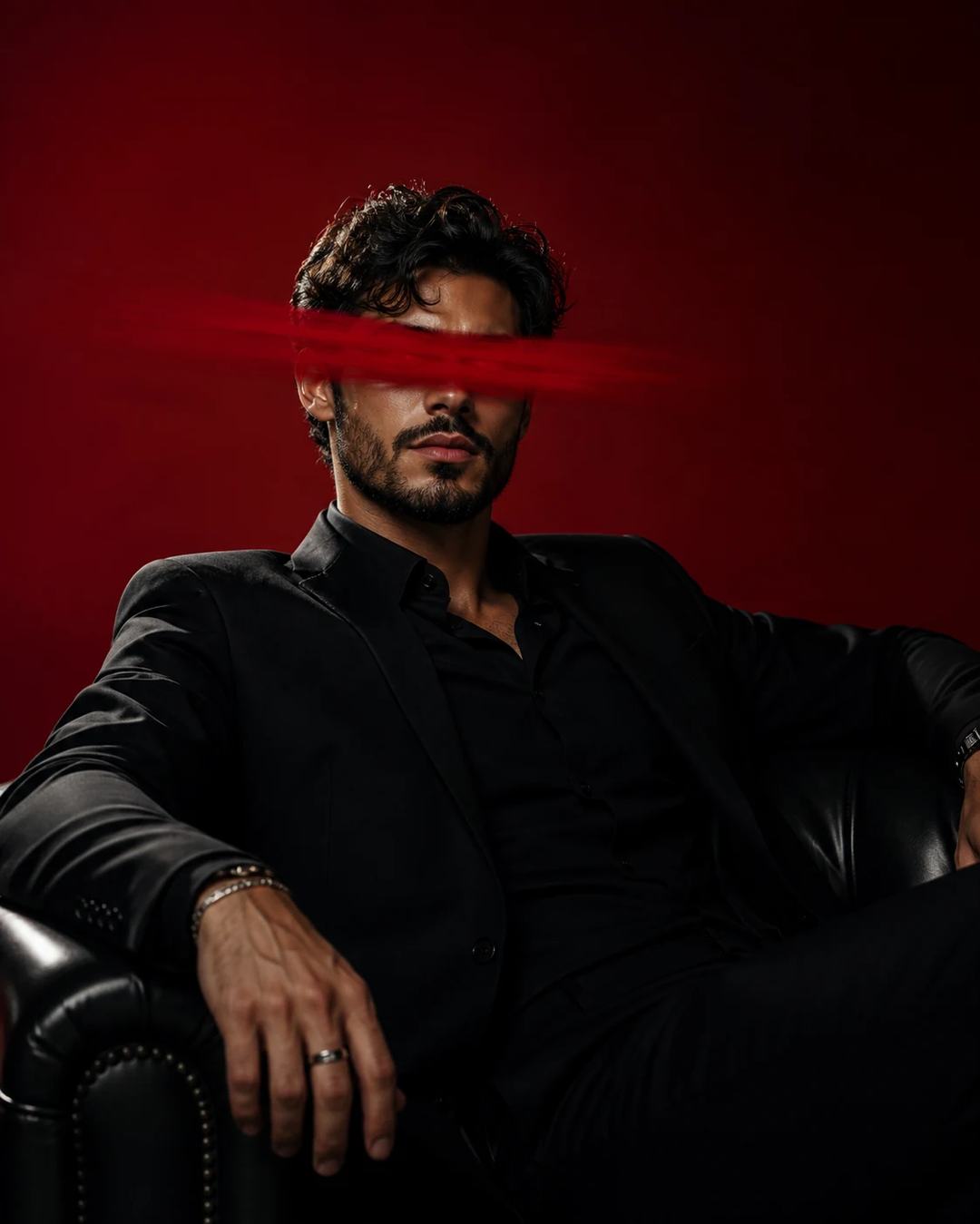 Red Eye Motion Blur Black Suit Portrait Prompt, image 4
