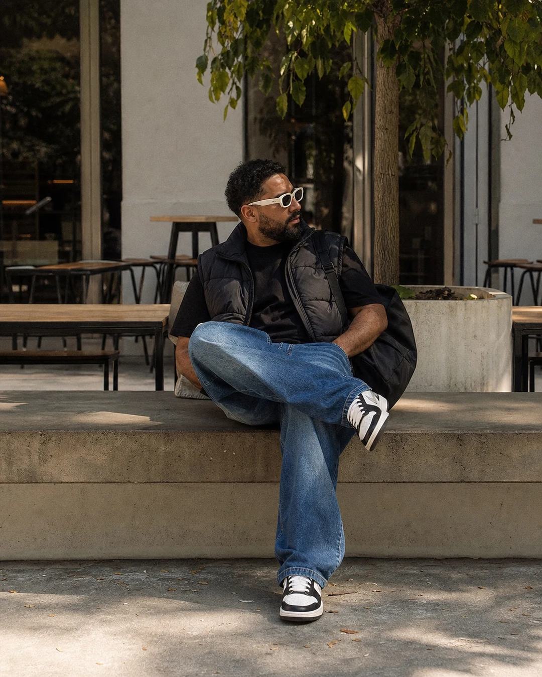 Outdoor Cafe Streetwear Bench Fashion Portrait Prompt, image 4