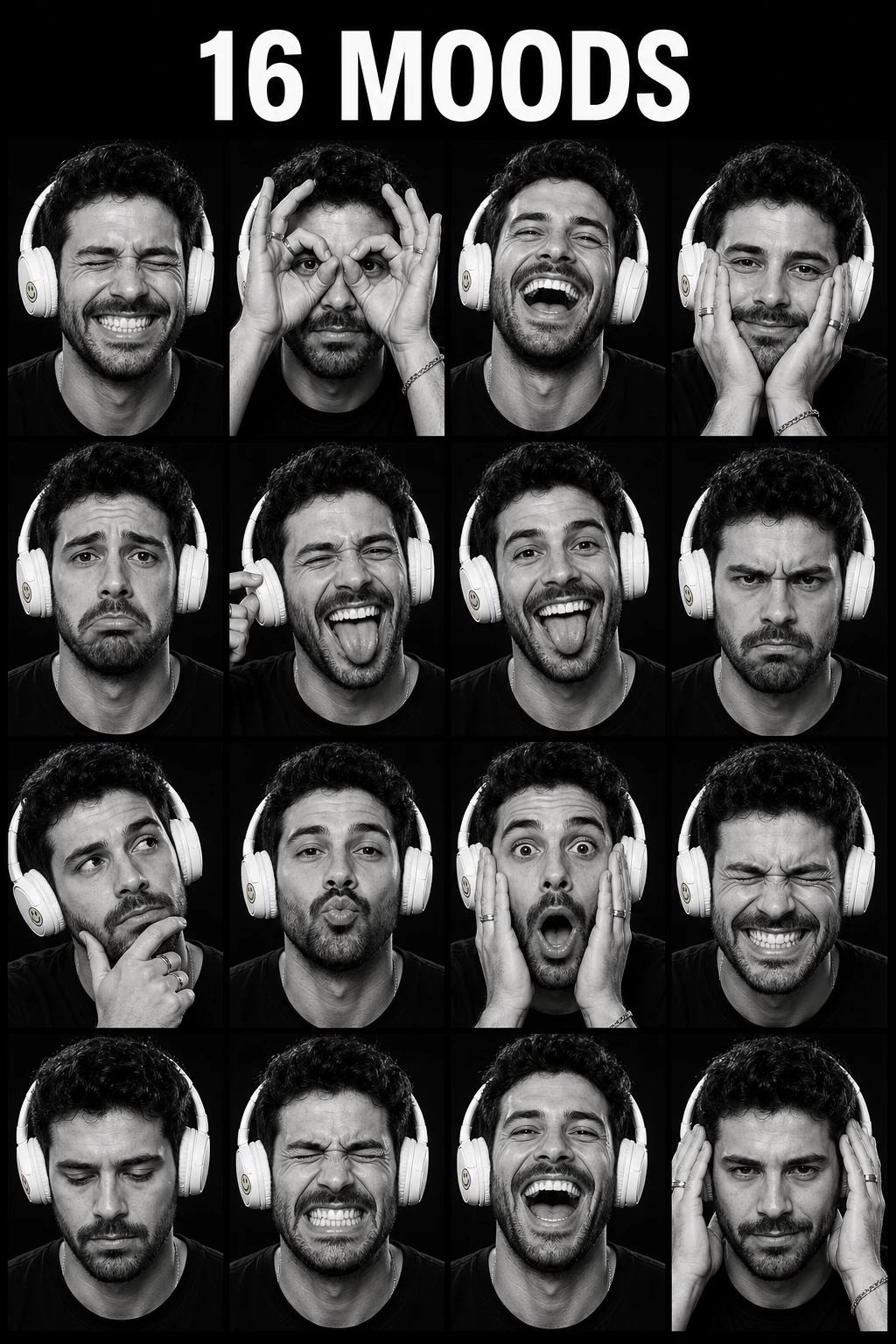 16 Moods Black and White Photo Booth Contact Sheet Prompt — image 1