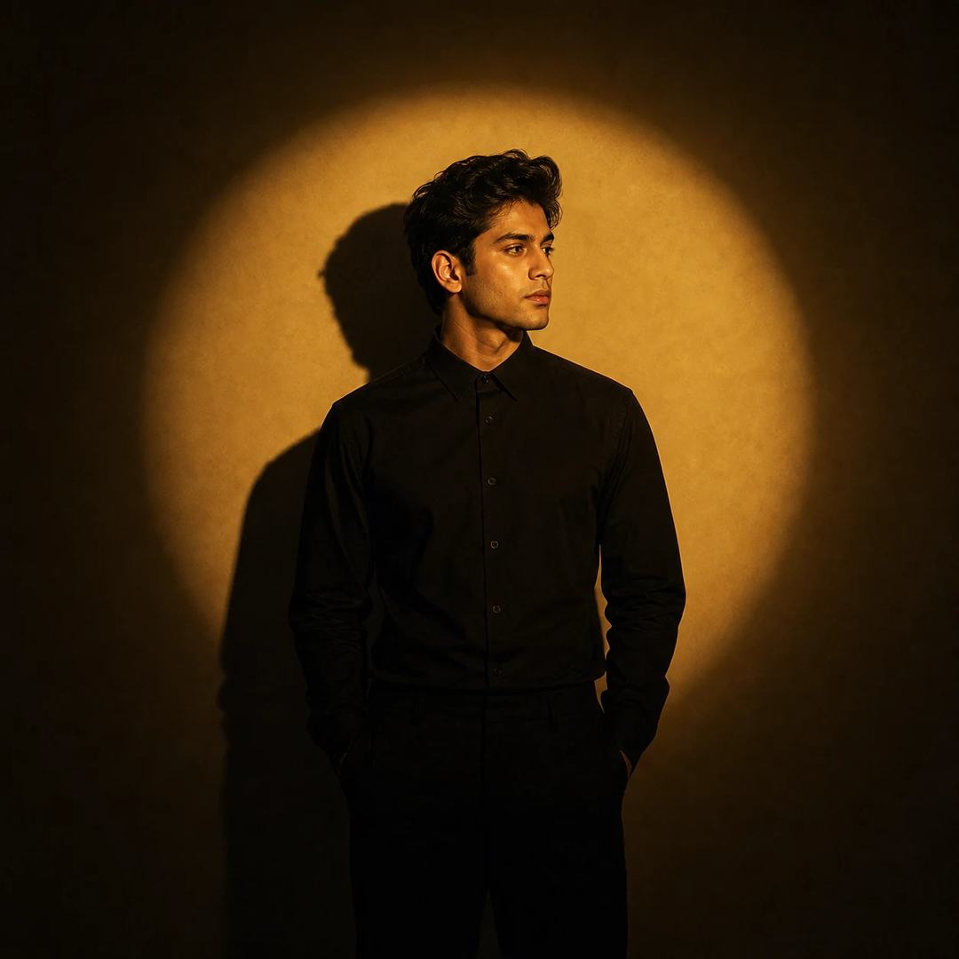 Golden Spotlight Chiaroscuro Portrait Photo Prompt, image 3