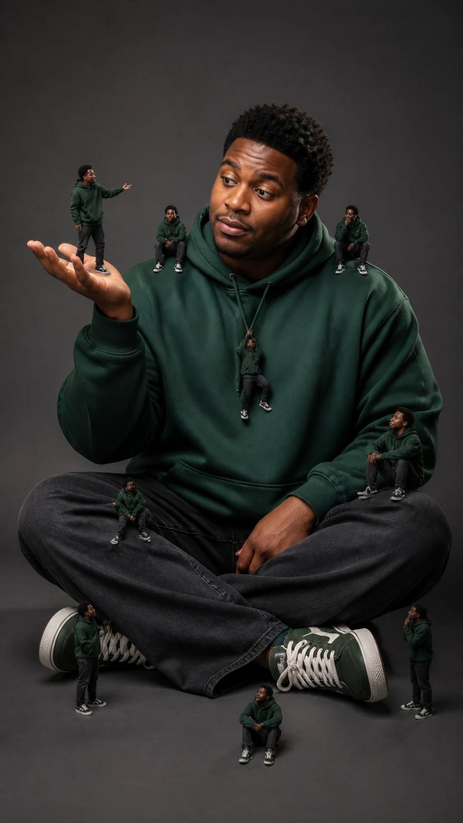 Giant Man with Miniature Clones Studio Portrait Prompt, image 3