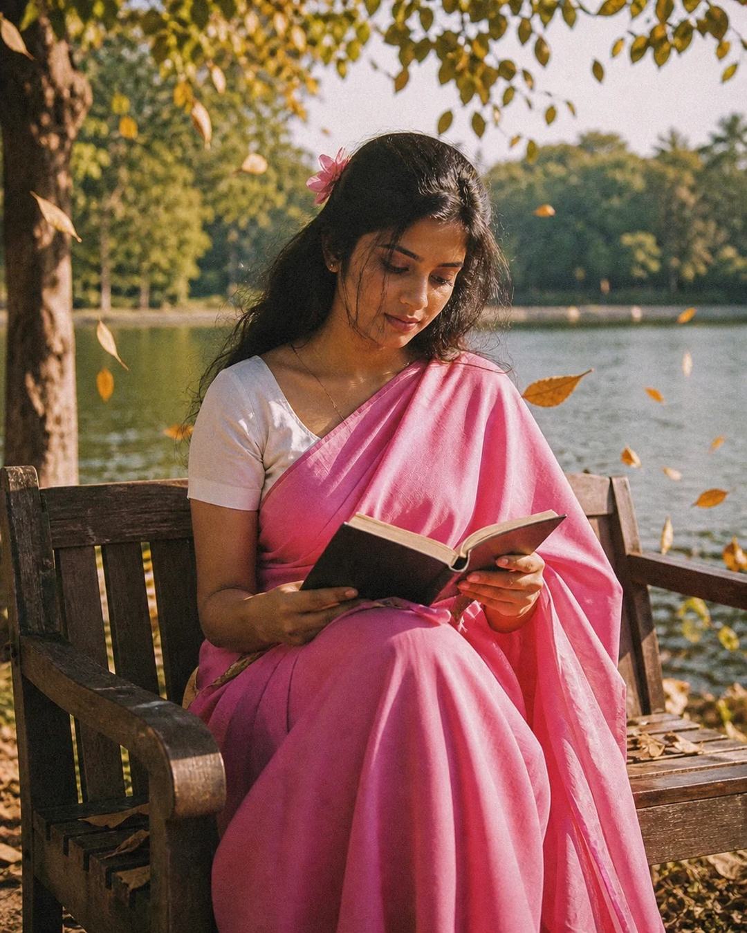 Pink Saree Holy Bible Vintage Bench Photo Prompt — image 4