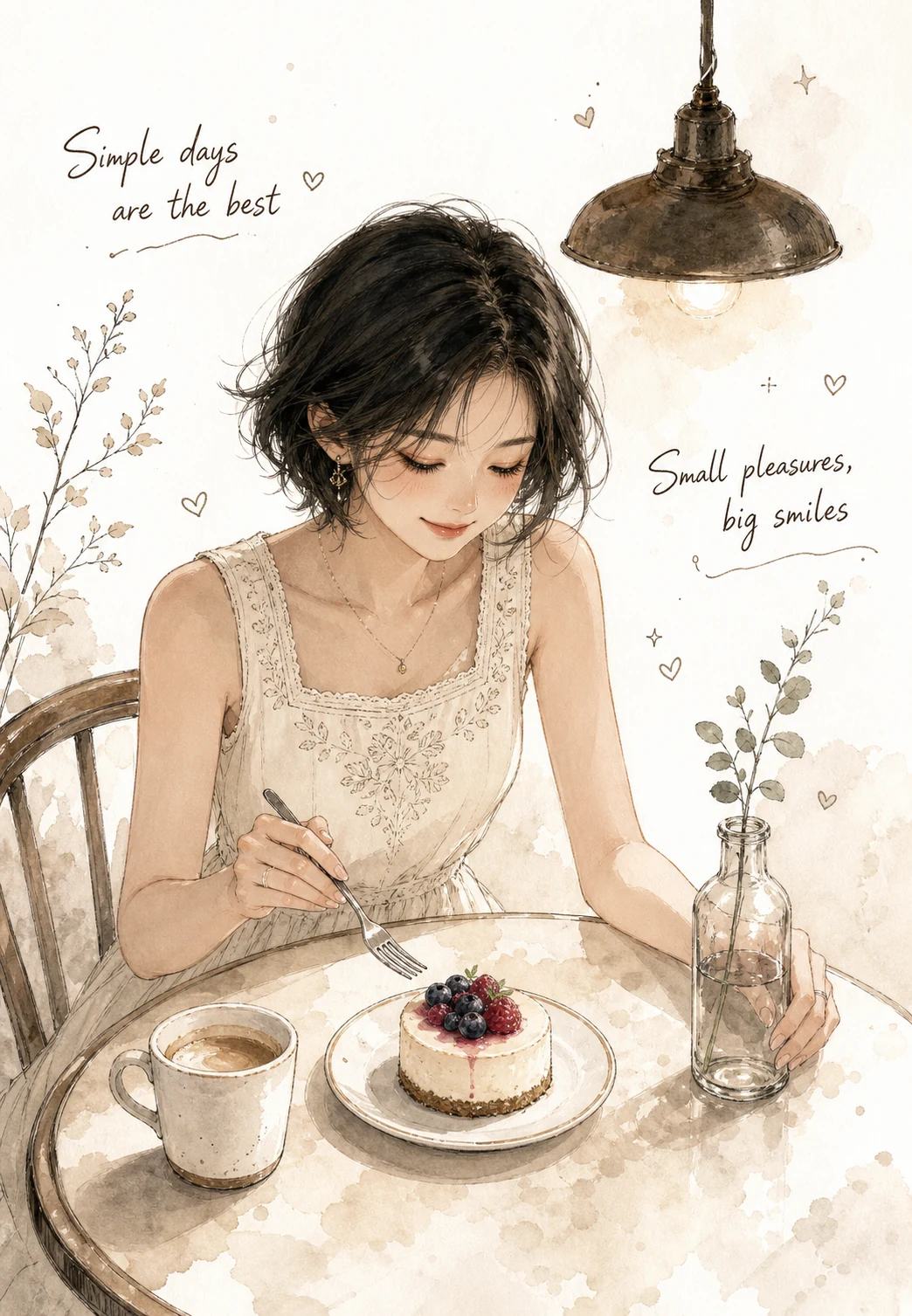 Minimal Watercolor Anime Café Illustration Prompt — image 2