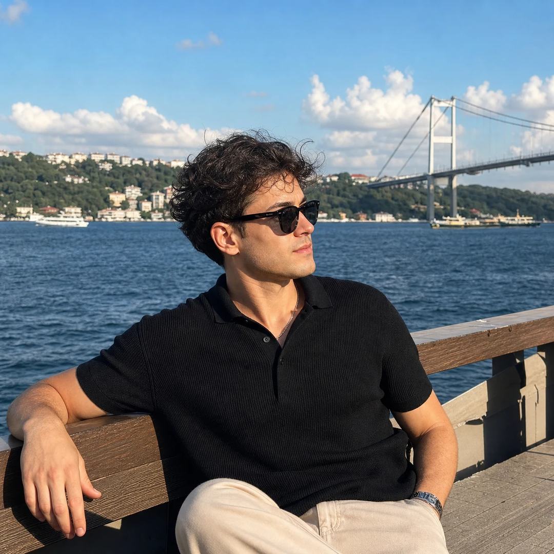 Waterfront Bridge Lifestyle Portrait Photo Prompt, image 3