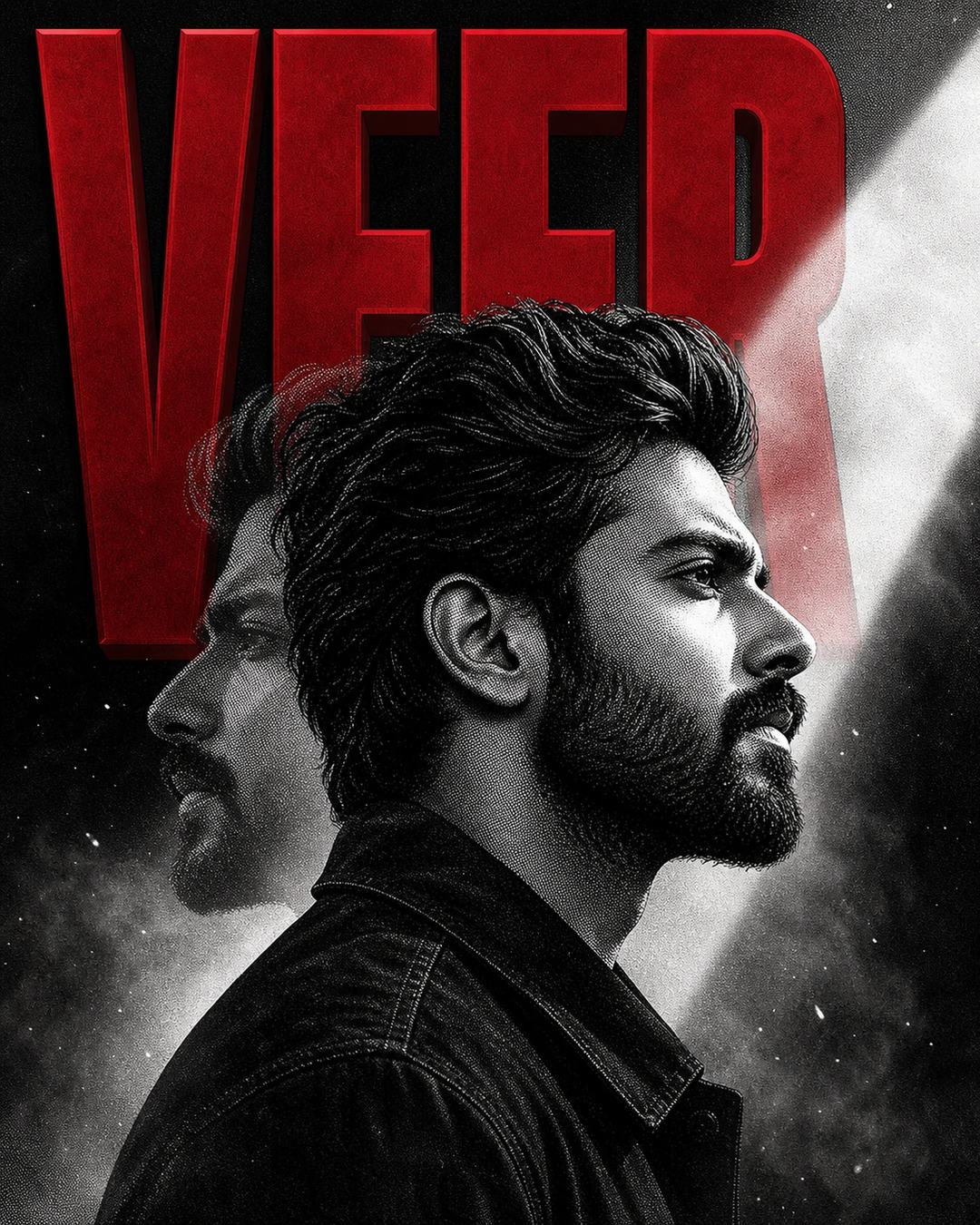 VEER Crimson Manga Double-Exposure Poster Prompt — image 1