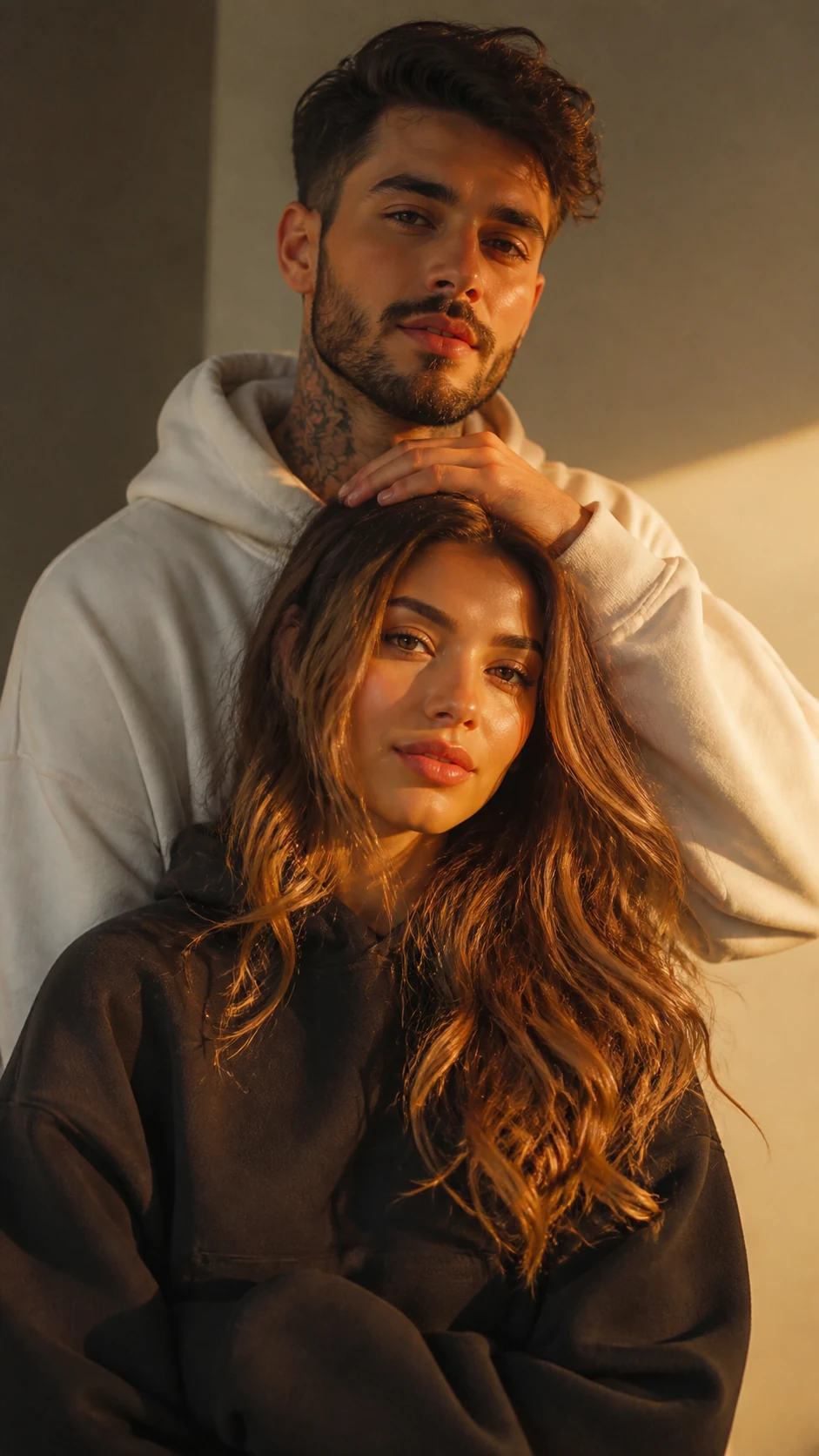 Warm Golden-Hour Indoor Couple Portrait Photo Prompt, image 3