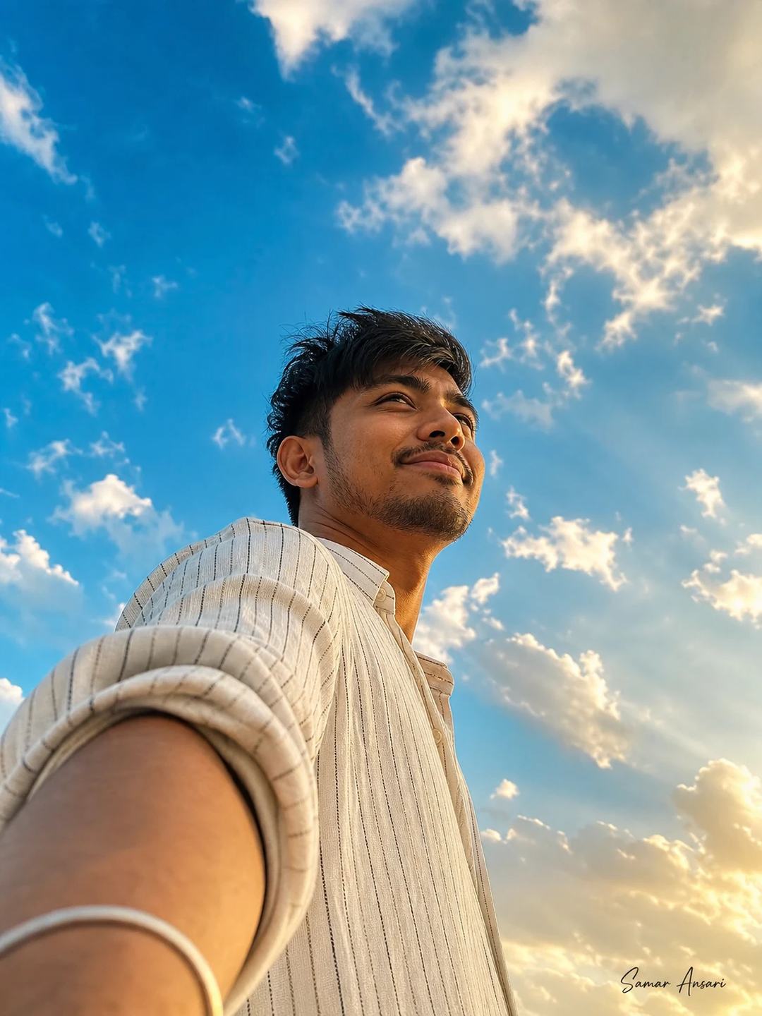 Low-Angle Sky Selfie Portrait AI Photo Prompt, image 4
