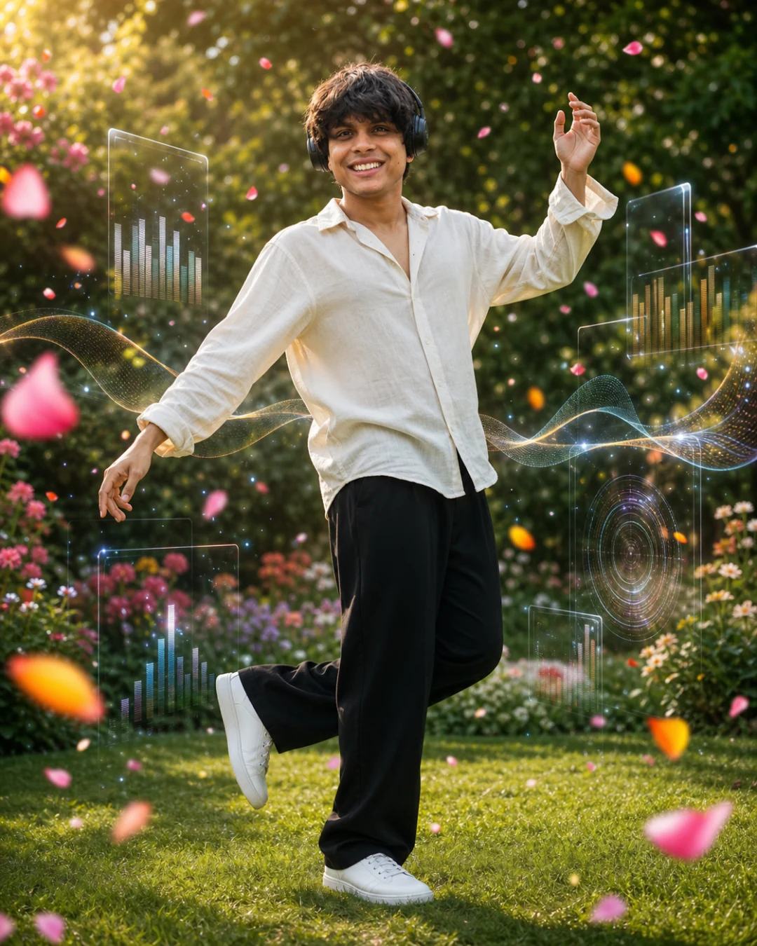 Mid-Dance Music Garden Editorial Portrait AI Prompt, image 2