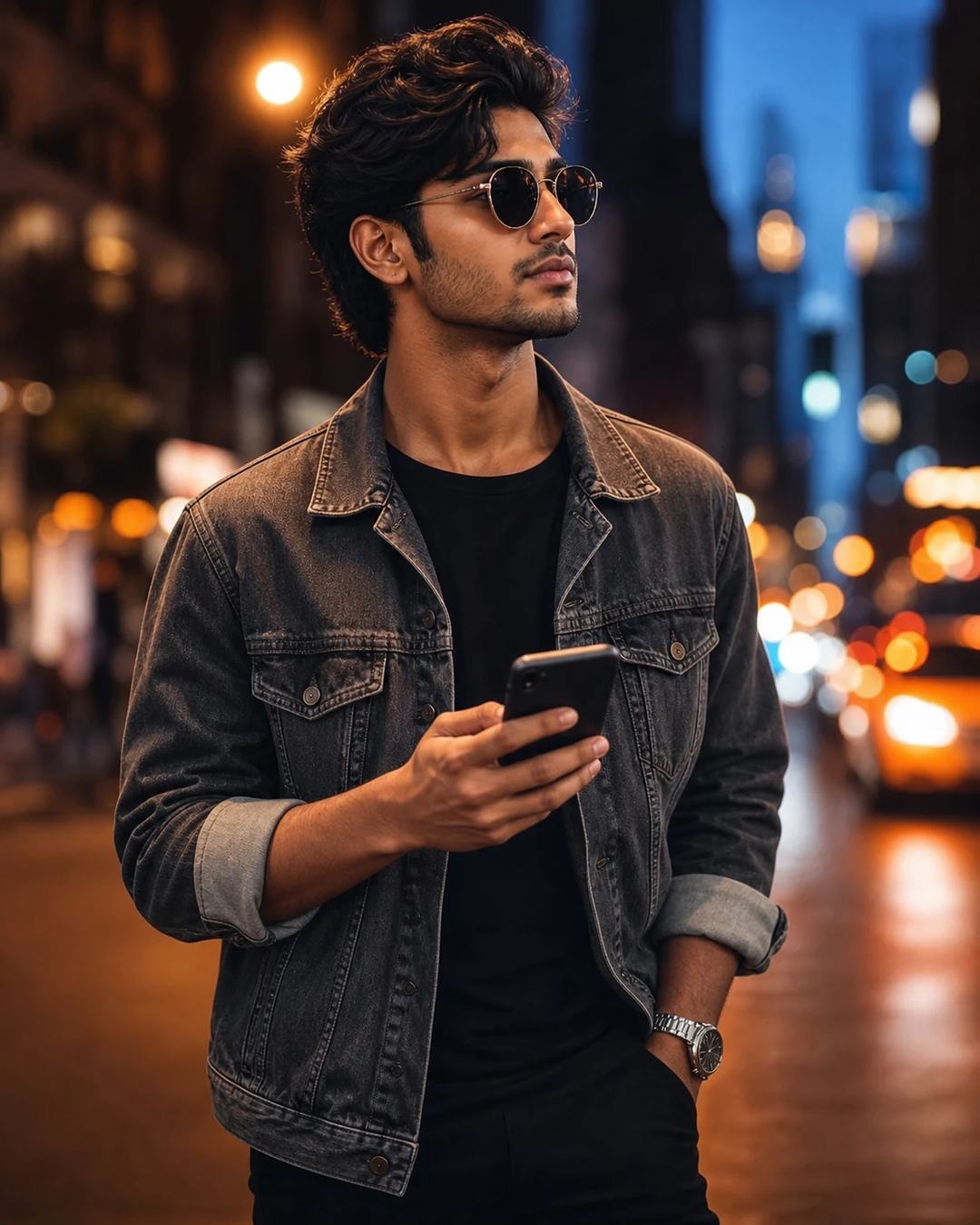 Night City Street Bokeh Portrait Photo Prompt, image 4
