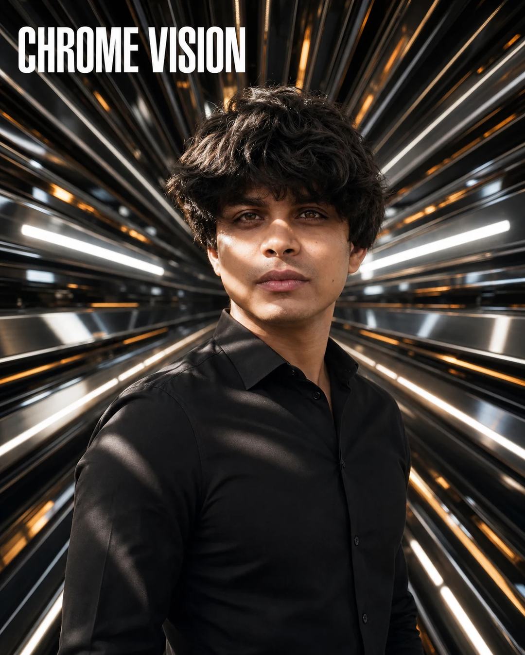 Futuristic Chrome Tunnel Cinematic Portrait Prompt, image 1