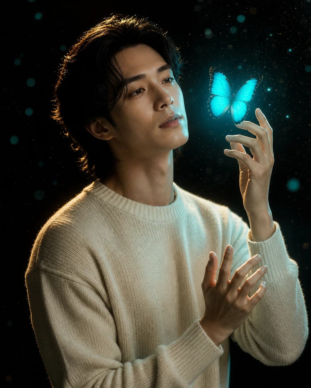 Turquoise Butterfly Cinematic Portrait Prompt, image 4