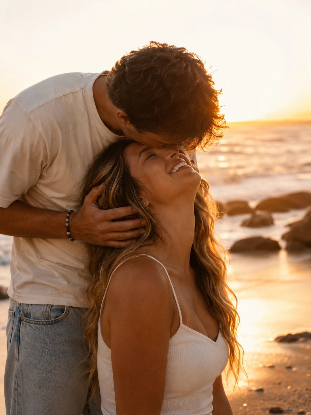 Sunset Hair Kiss Couple – Gemini AI Photo Prompt, image 1