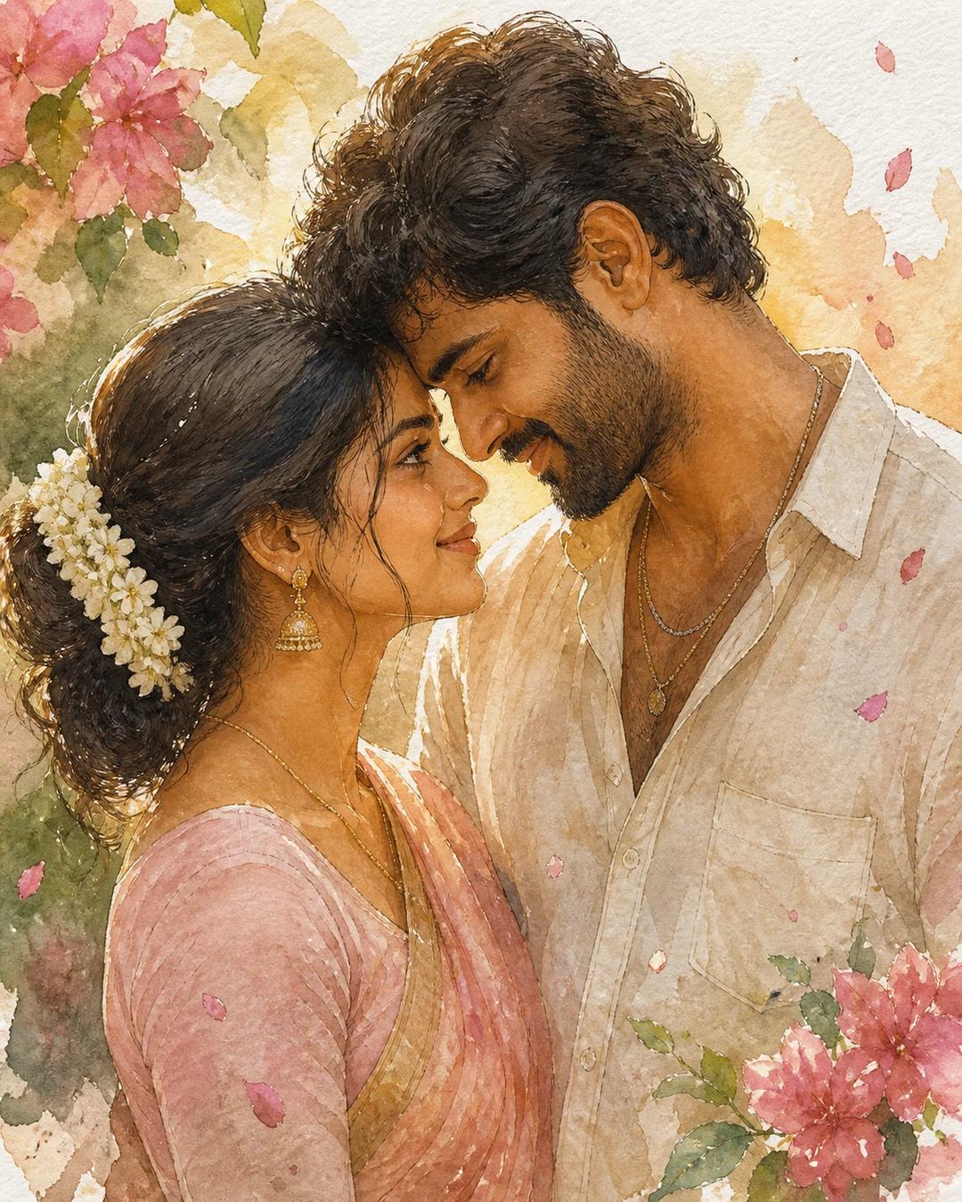 Intimate Romantic Watercolor Couple Portrait AI Prompt — image 2