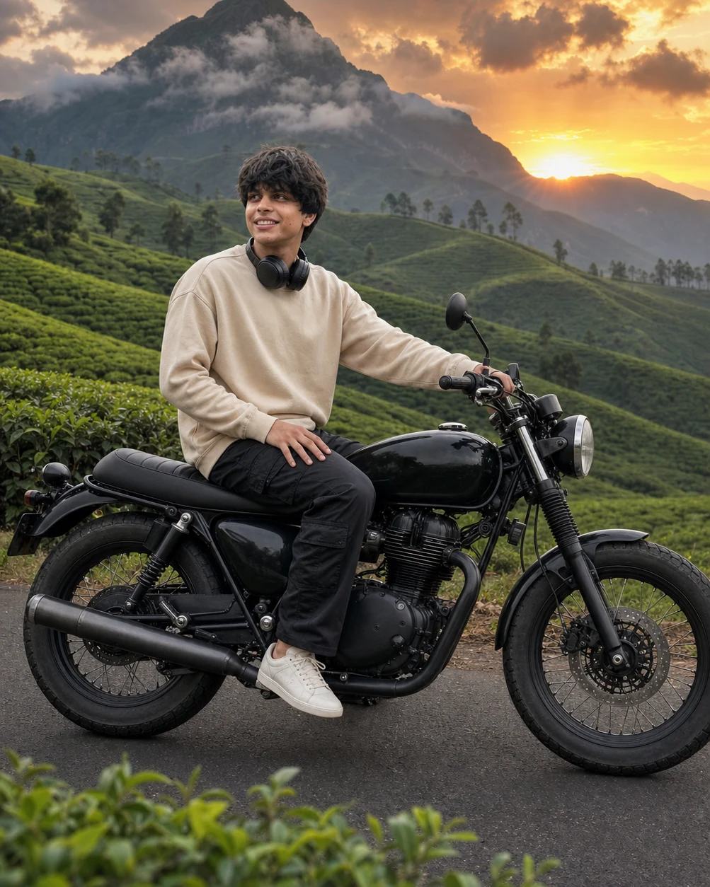 Mountain Motorcycle Cinematic Travel Portrait Prompt, image 2