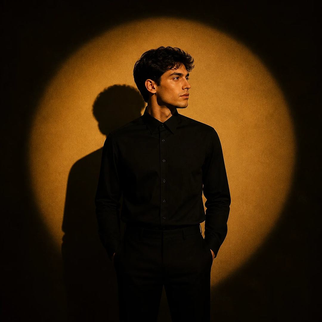Golden Spotlight Chiaroscuro Portrait Photo Prompt, image 2