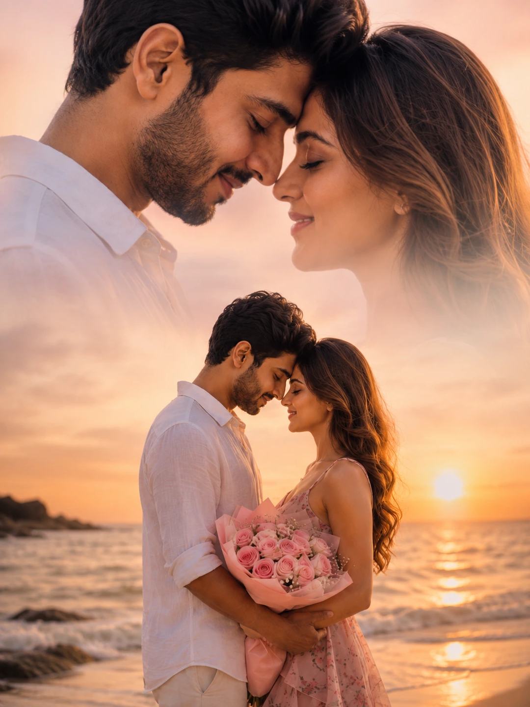 Double Exposure Beach Couple – Gemini AI Photo Prompt — image 1