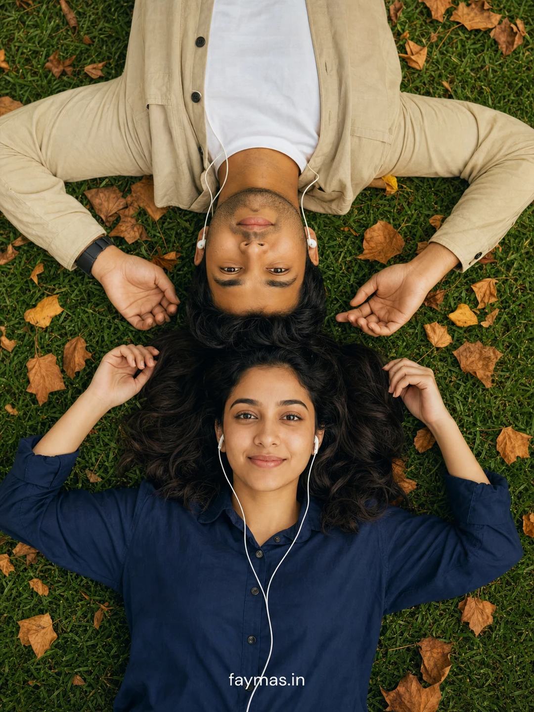 Overhead Autumn Lawn Couple Portrait Photo Prompt, image 2