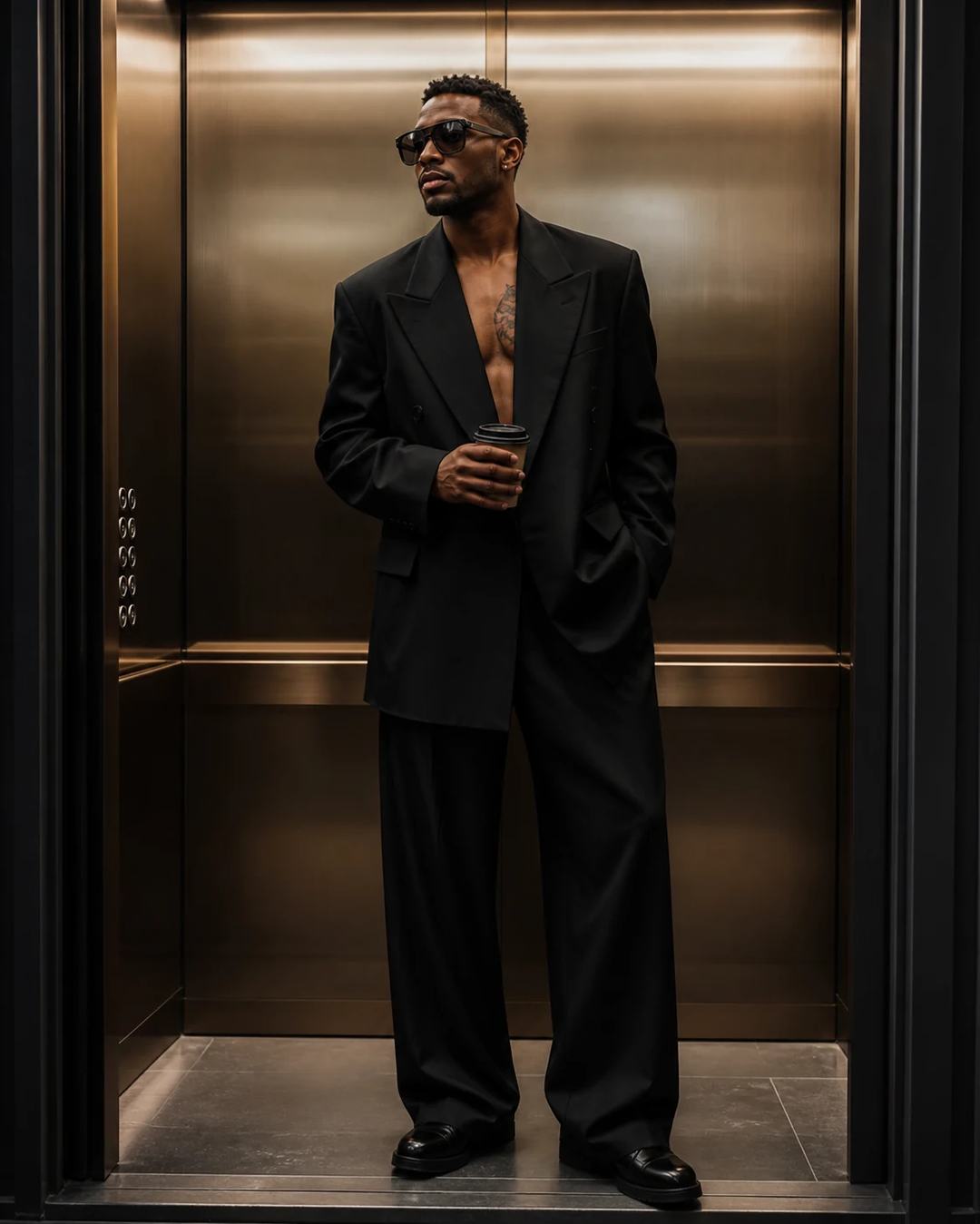 Luxury Elevator Black Suit Fashion Photo Prompt — image 3