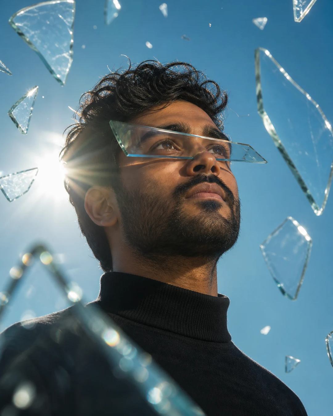 Cinematic Shattered Glass Sky Portrait Prompt, image 3