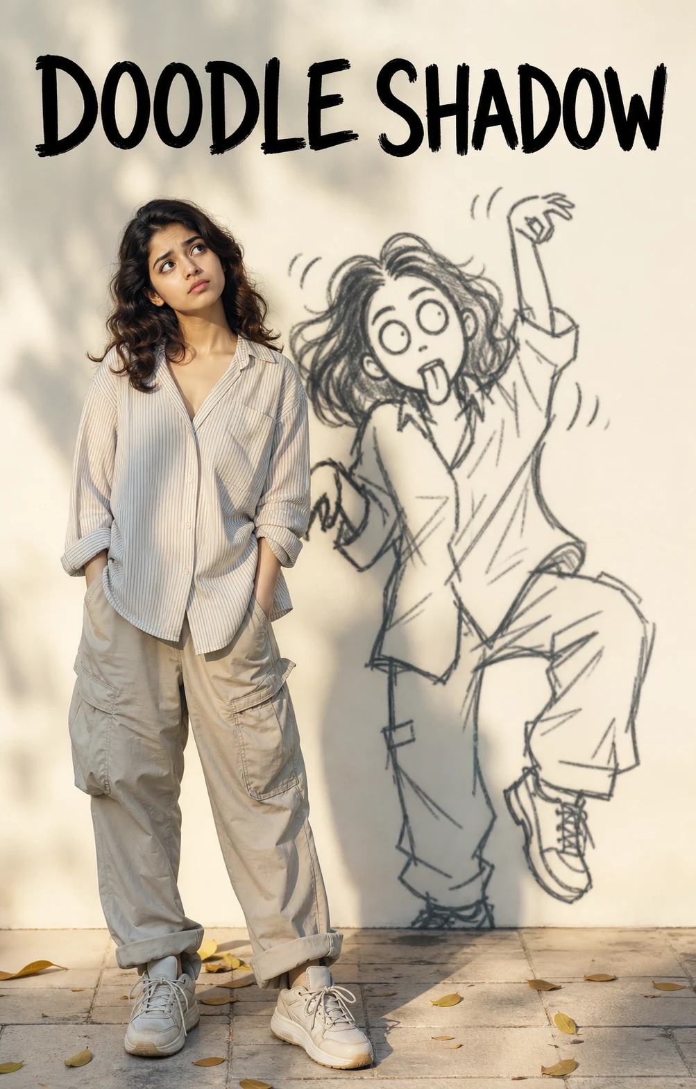 Playful Doodle-Shadow Editorial Portrait Prompt, image 1