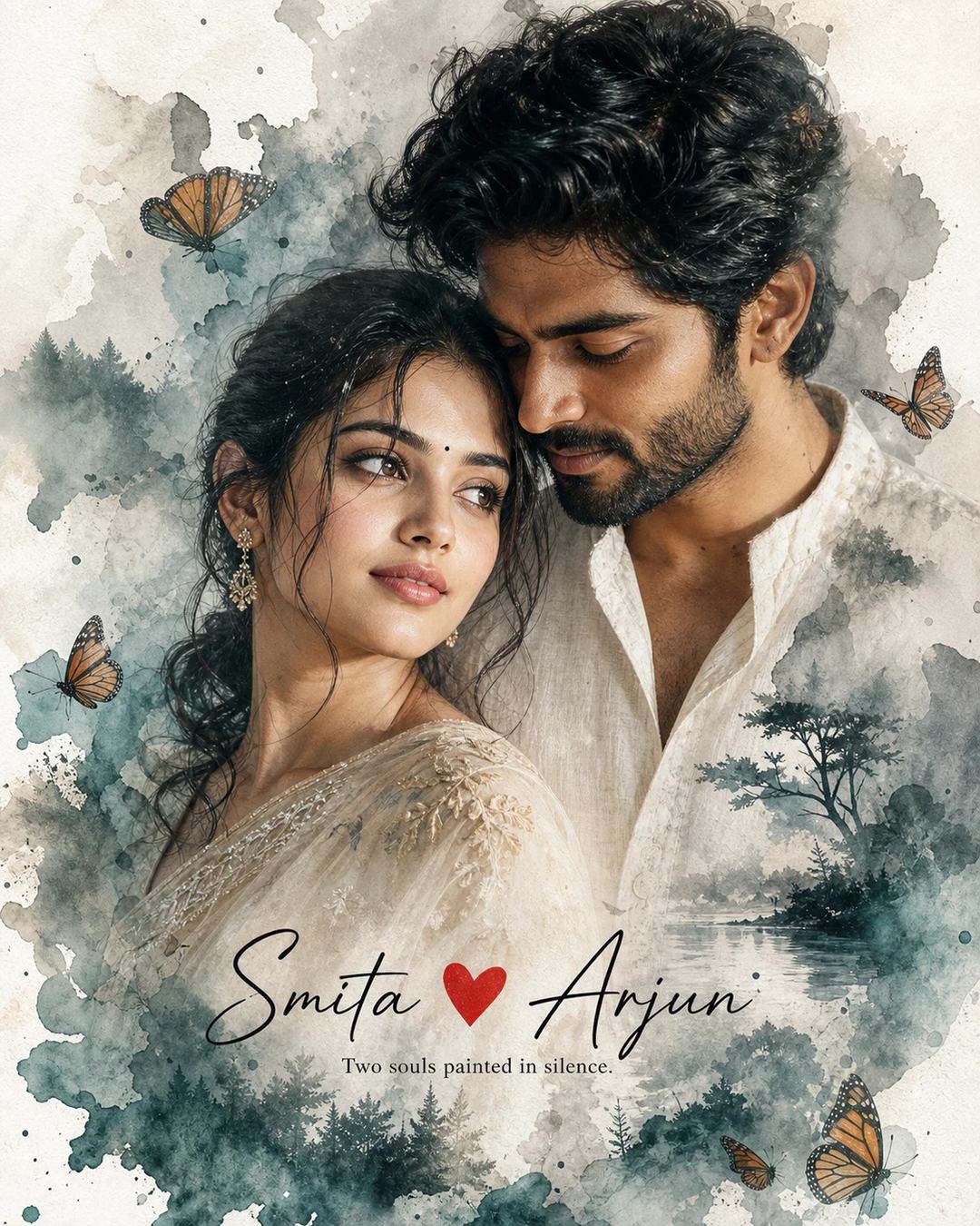 South Indian Watercolor Double-Exposure Couple Prompt — image 3