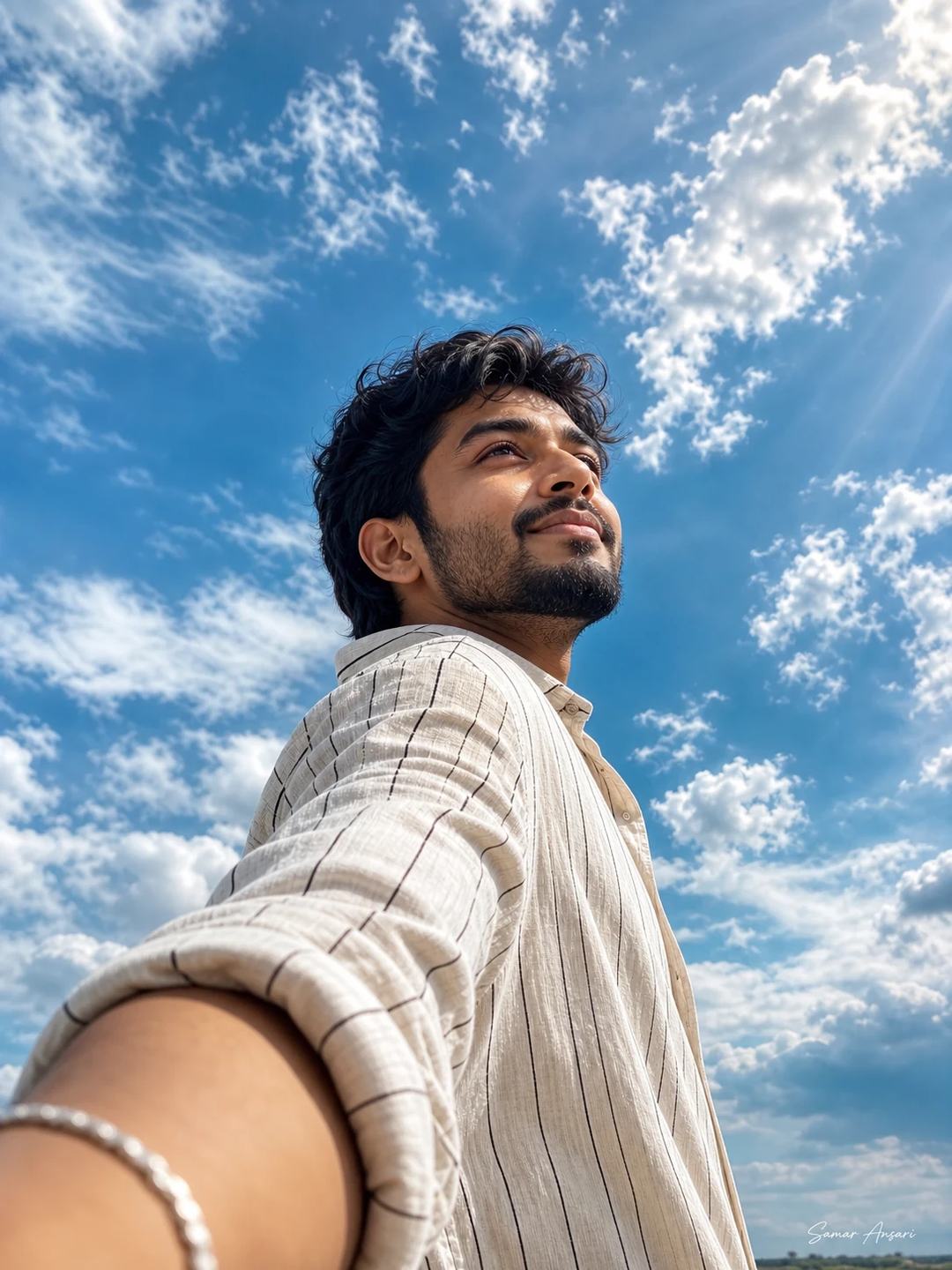 Low-Angle Sky Selfie Portrait AI Photo Prompt, image 3