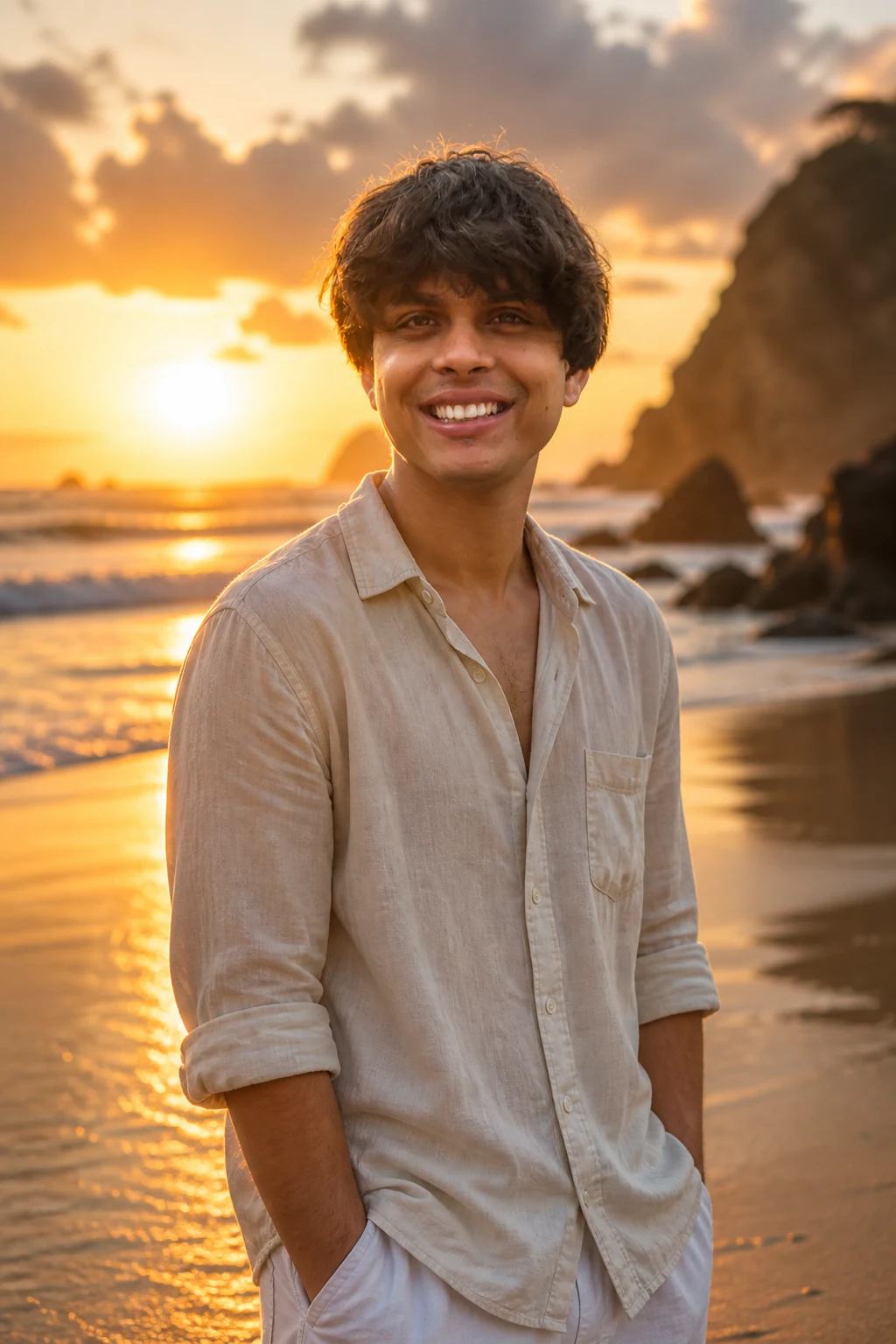 Cinematic Golden Hour Sunset Beach Photo Prompt, image 2
