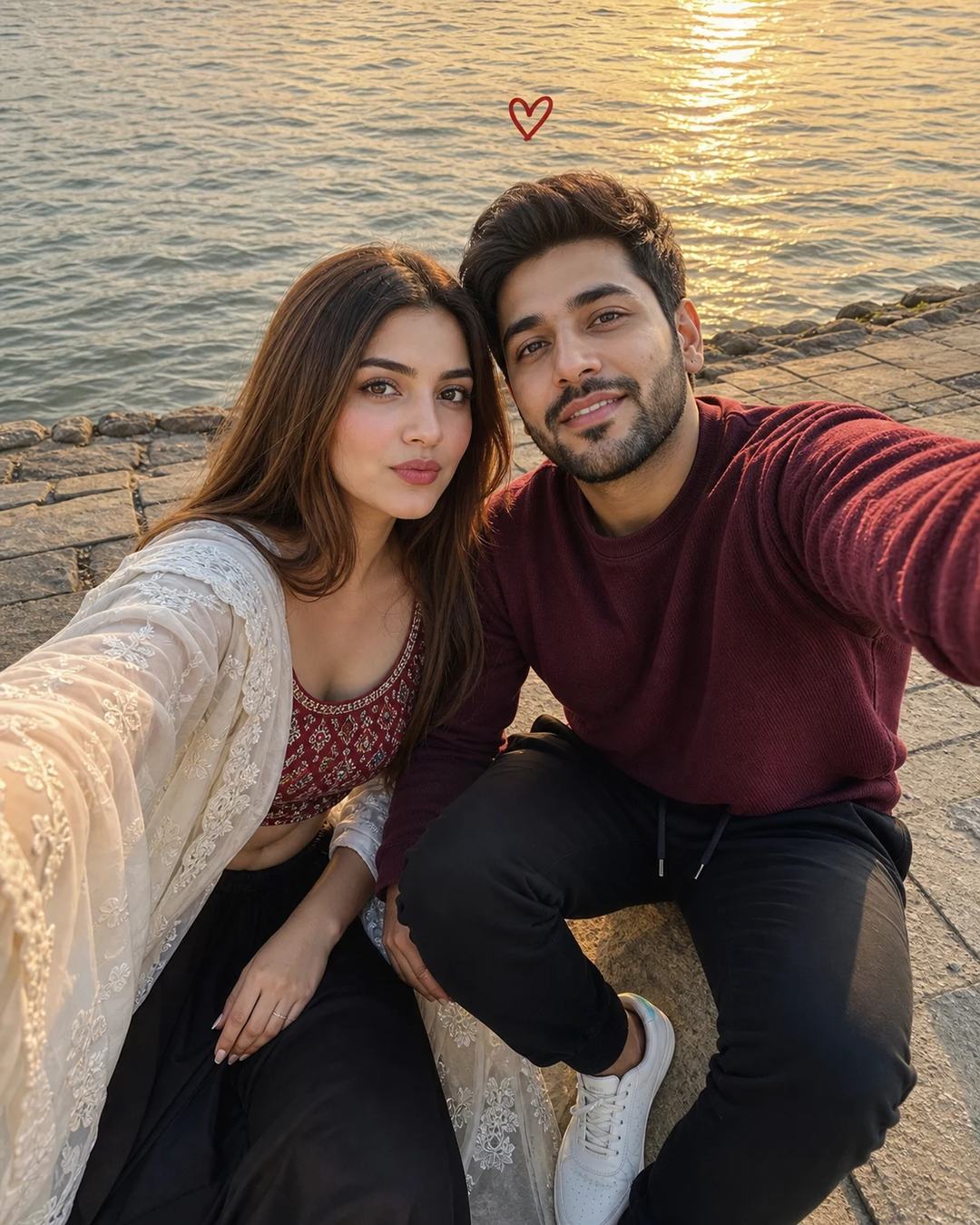 Golden Hour Seaside Romantic Couple Selfie Prompt — image 2