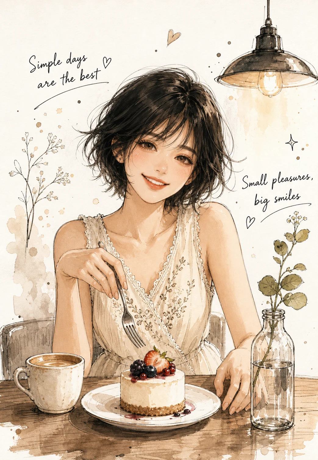 Minimal Watercolor Anime Café Illustration Prompt — image 3