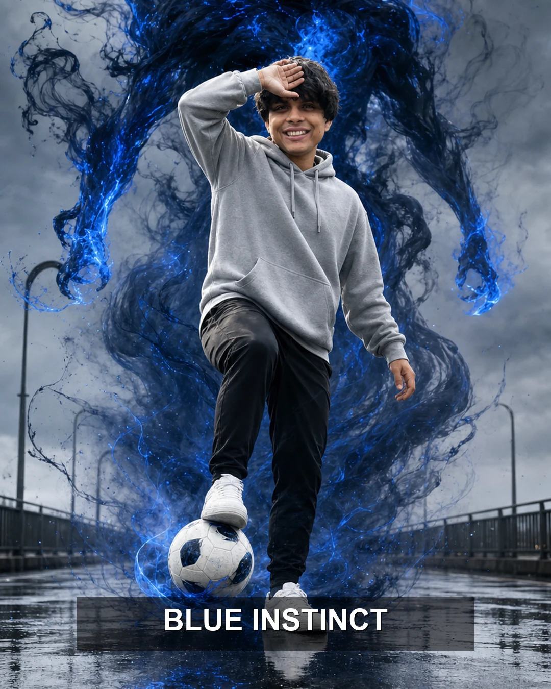 Blue Soccer Spirit Cinematic Sports Fantasy Prompt, image 1