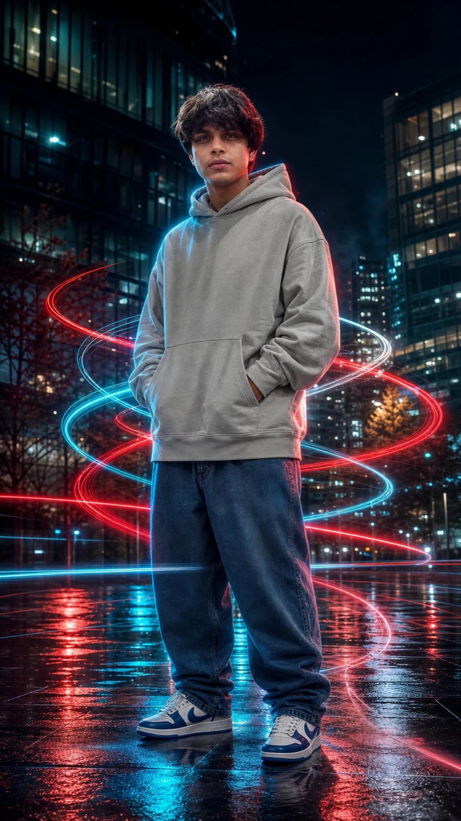 Cyberpunk Night City Light Trails Fashion Photo Prompt, image 1