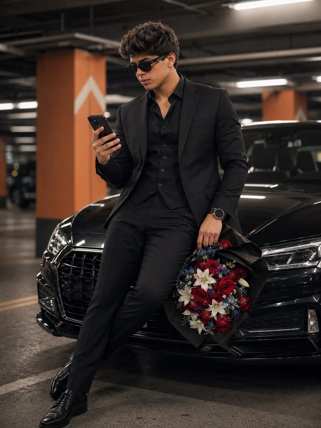 Black Suit Bouquet Portrait – Gemini AI Photo Prompt — image 4