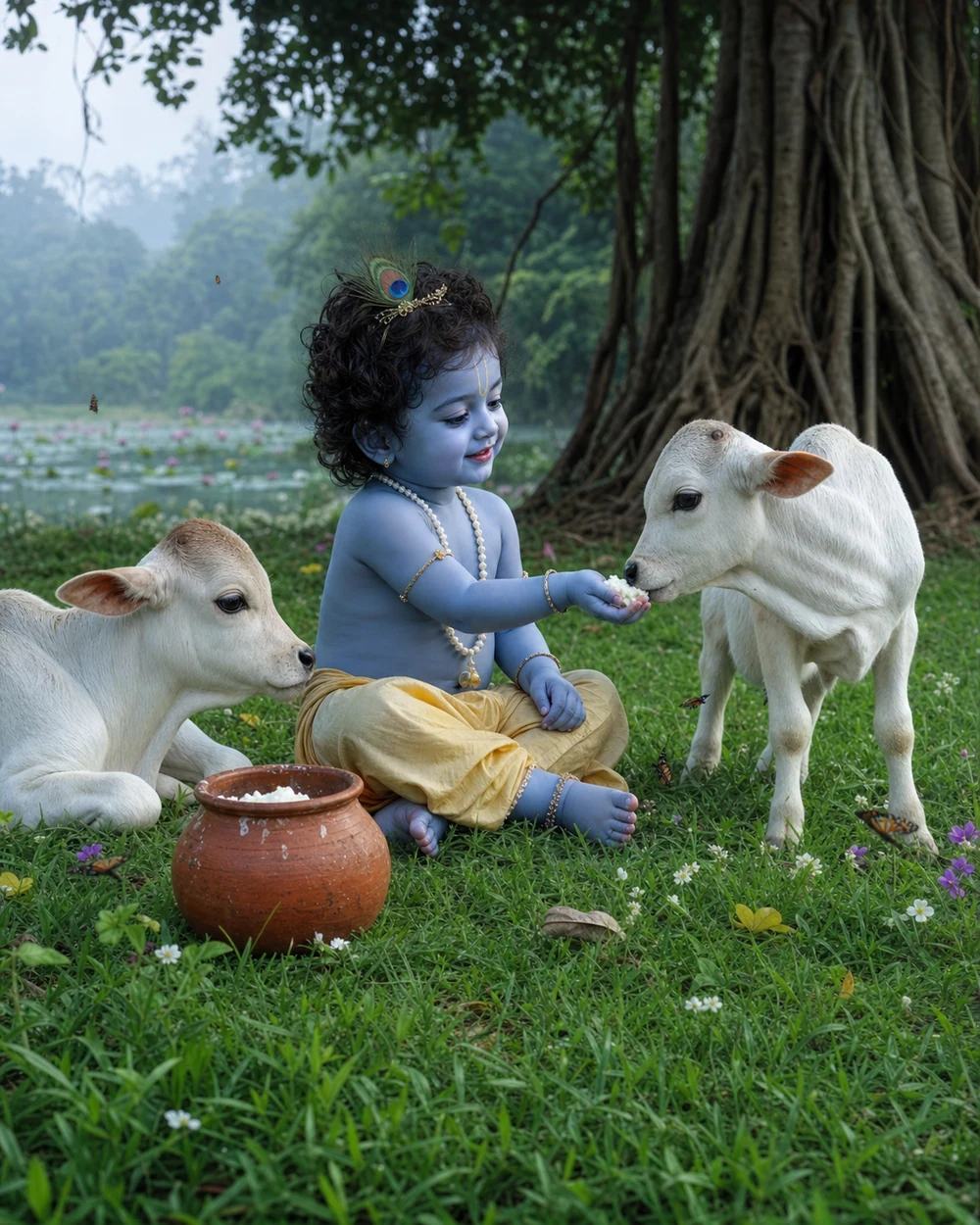 Baby Krishna With Cow Vrindavan AI Photo Prompt — image 2