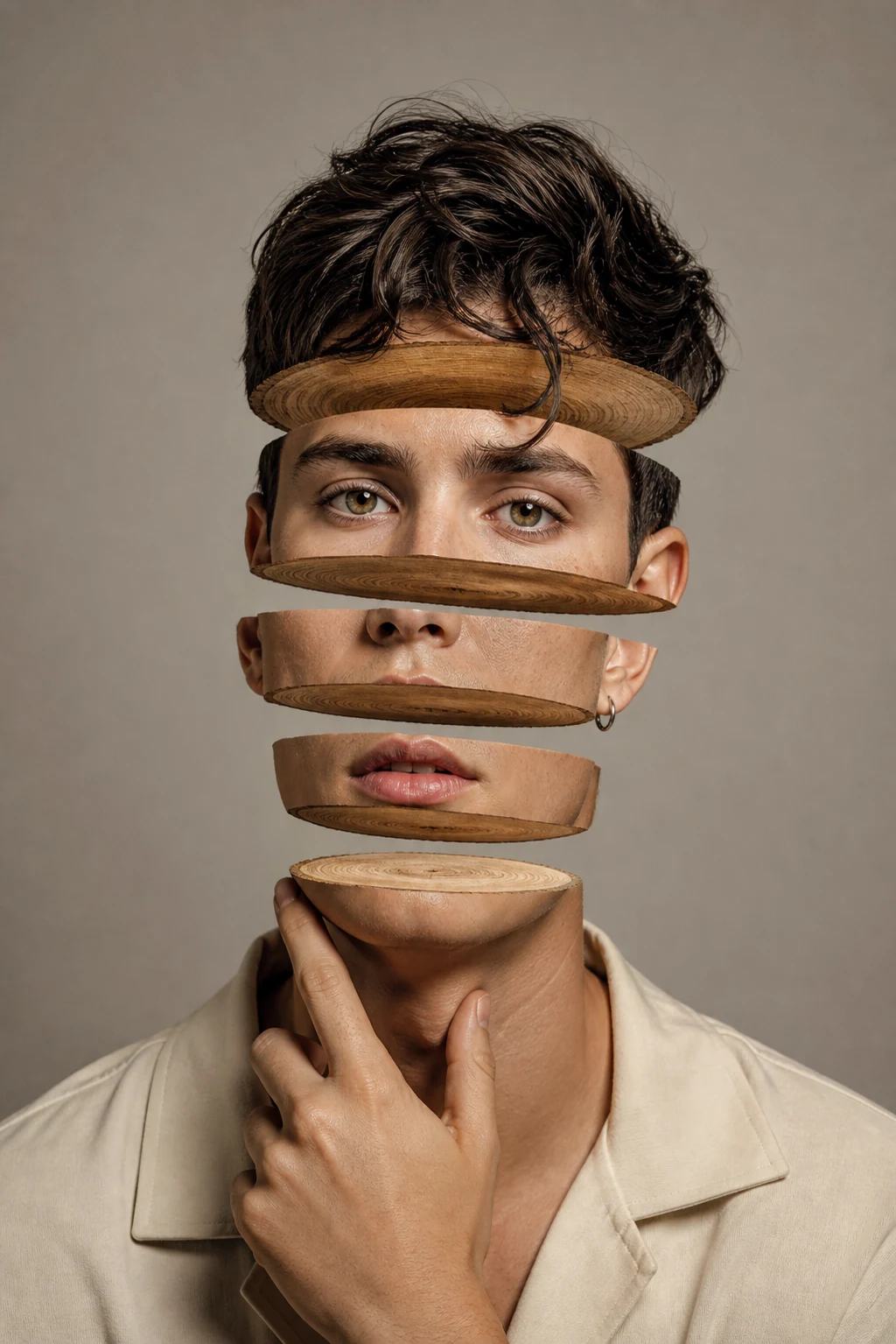 Floating Sliced Tree-Core Surreal Portrait Prompt, image 4