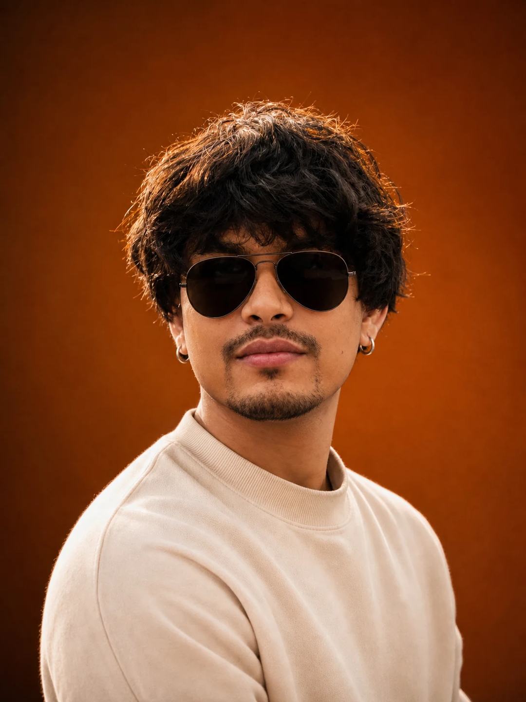 Curly Hair Burnt Orange Editorial Portrait Prompt, image 2