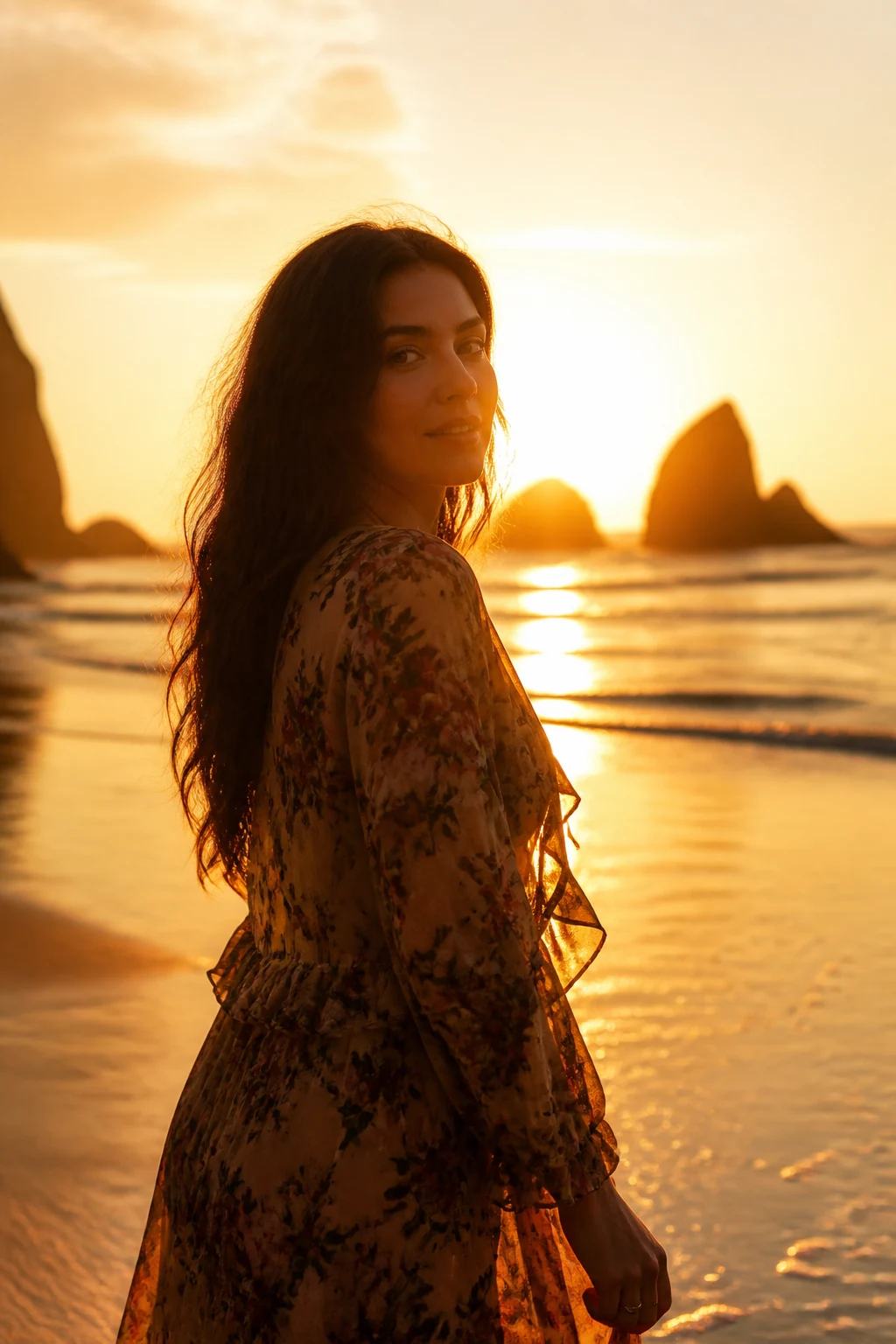 Cinematic Golden Hour Sunset Beach Photo Prompt, image 3