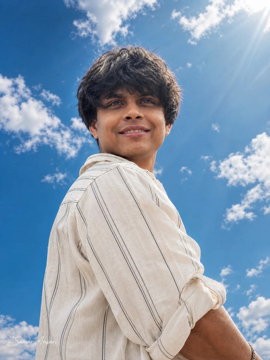 Low-Angle Sky Selfie Portrait AI Photo Prompt, image 2