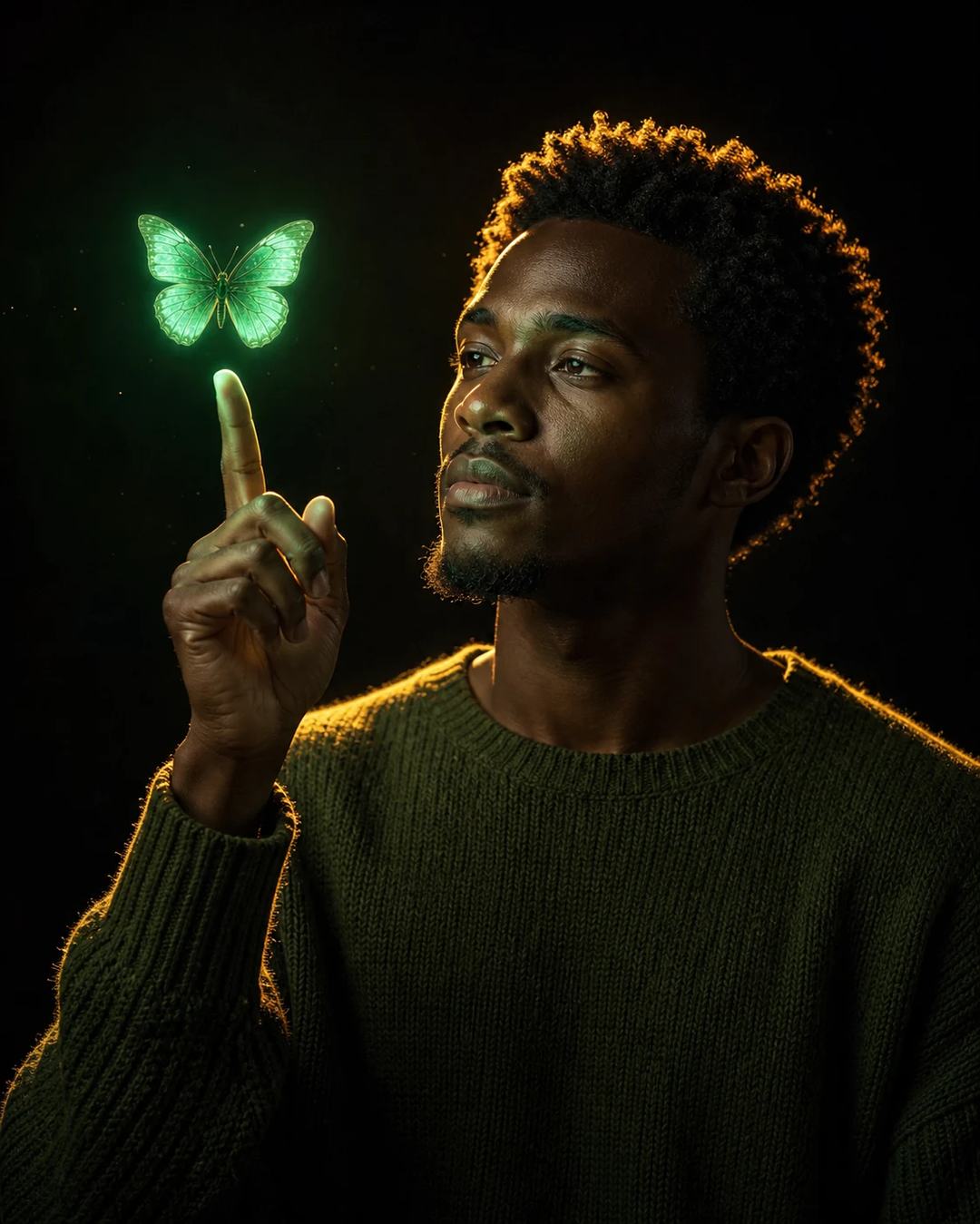 Emerald Green Butterfly Cinematic Portrait Prompt, image 3